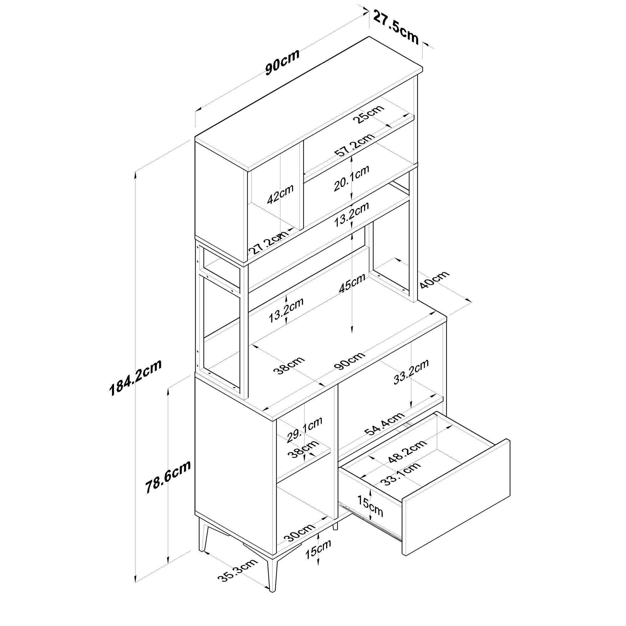 Armário multiuso – 90 x 38 x 184,2 cm – Branco e Nogueira – Aglomerado E1