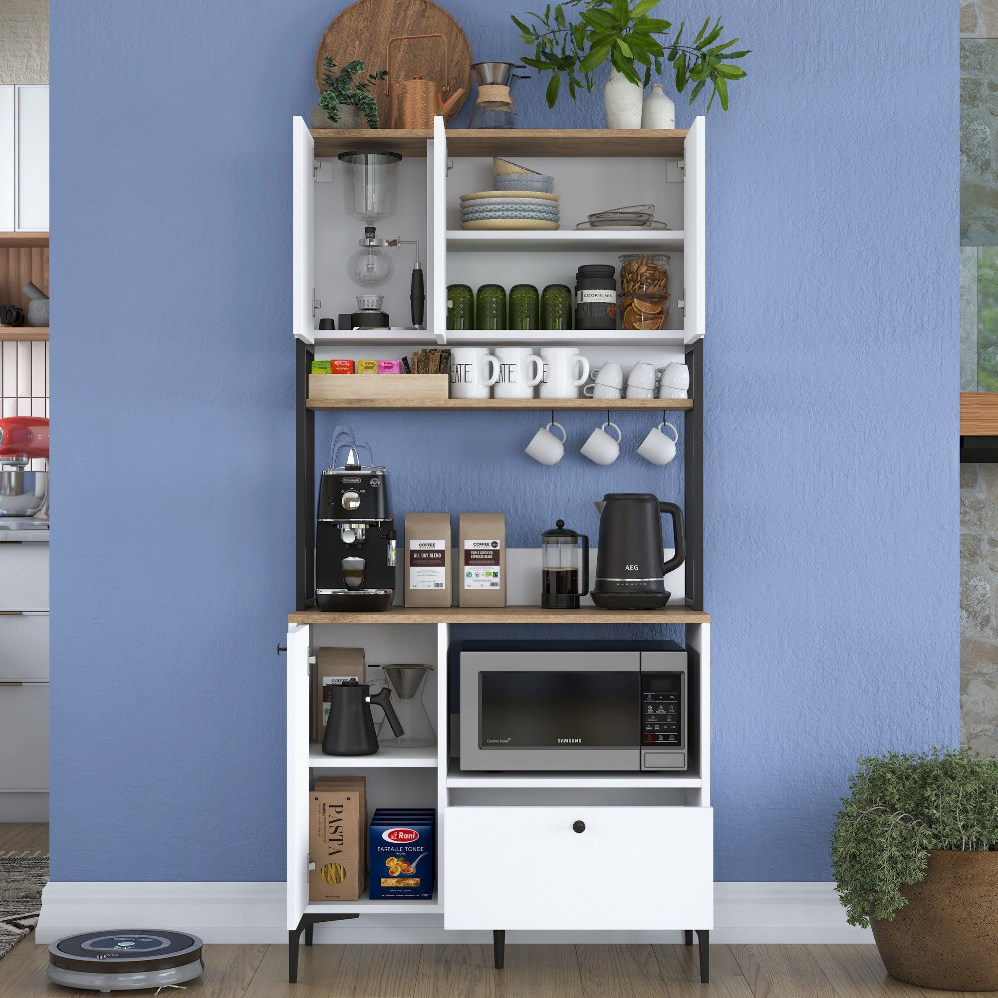 Armário multiuso – 90 x 38 x 184,2 cm – Branco e Nogueira – Aglomerado E1