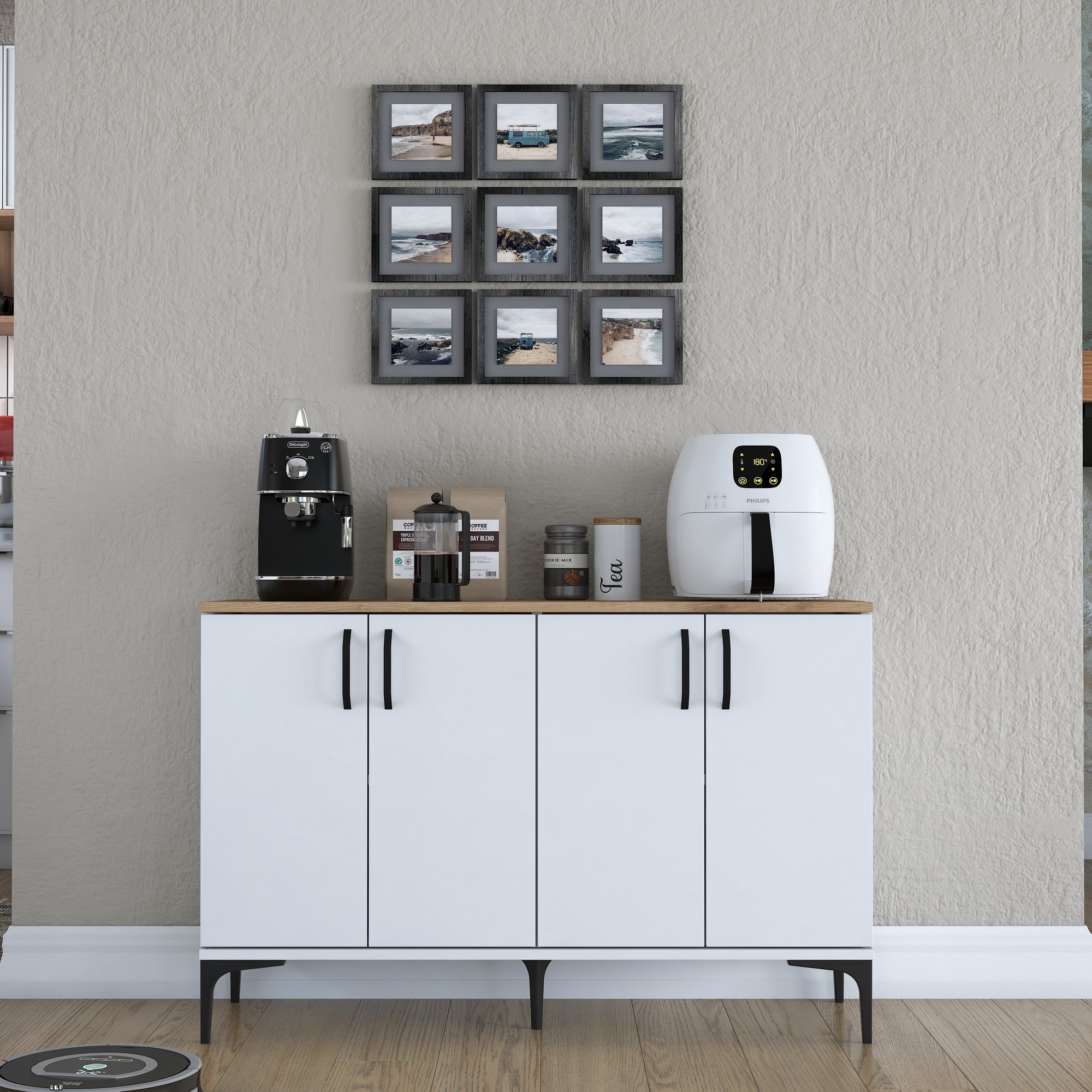 Armário multifuncional – 120 x 78,6 x 40 cm – Branco e nogueira – Aglomerado E1 revestido em melamina