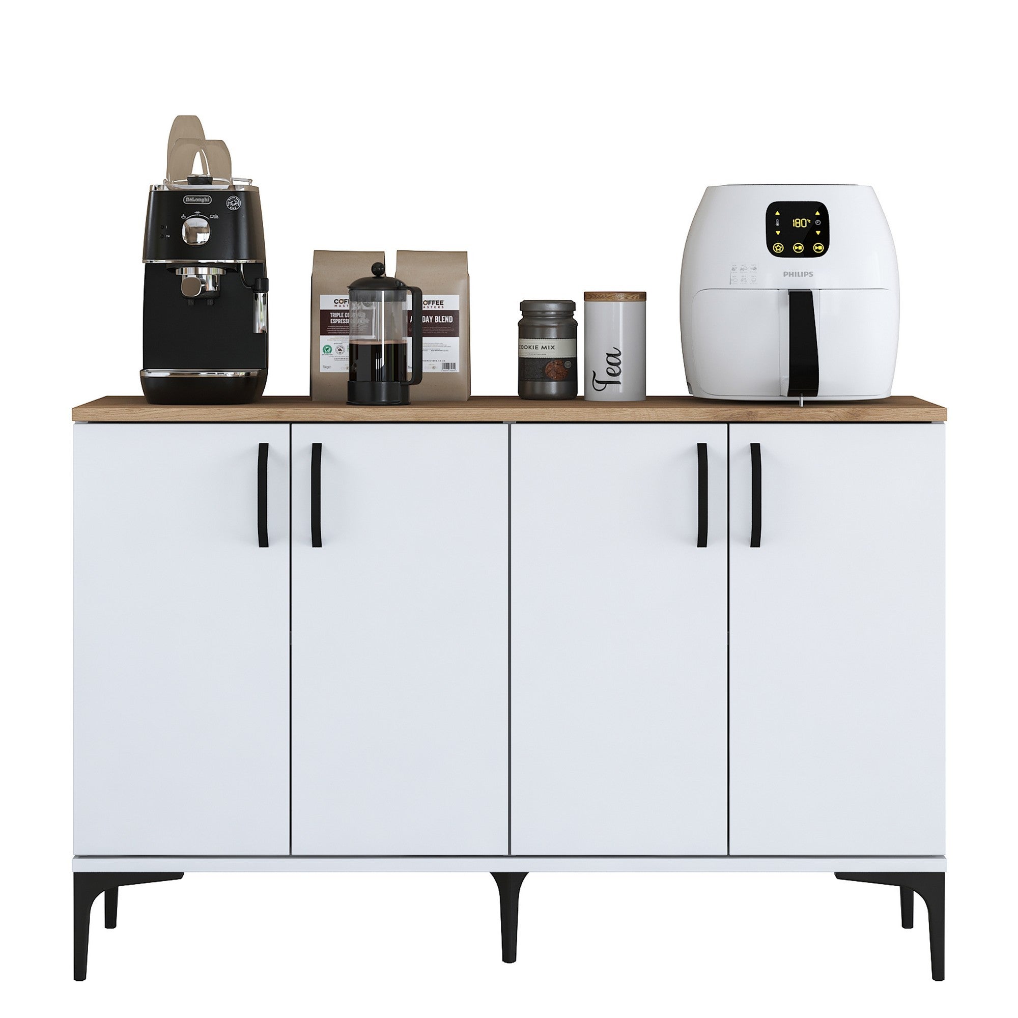 Armário multifuncional – 120 x 78,6 x 40 cm – Branco e nogueira – Aglomerado E1 revestido em melamina