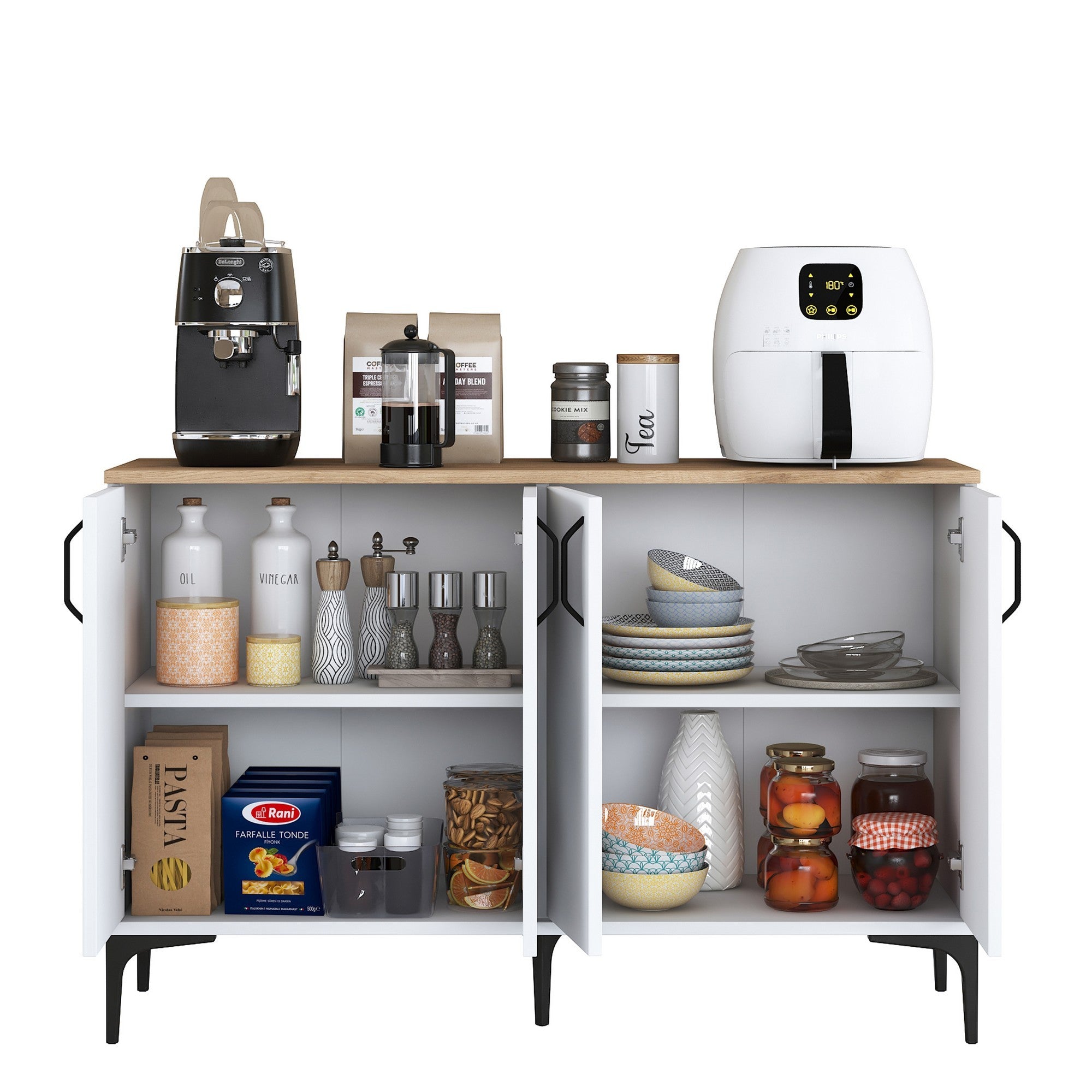 Armário multifuncional – 120 x 78,6 x 40 cm – Branco e nogueira – Aglomerado E1 revestido em melamina