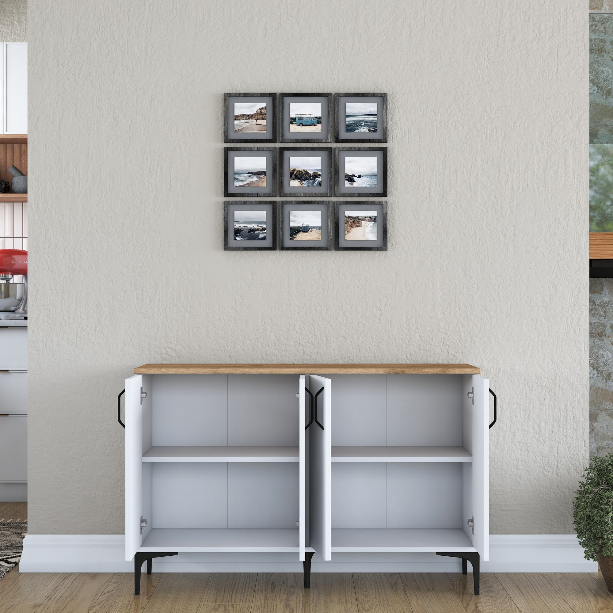 Armário multifuncional – 120 x 78,6 x 40 cm – Branco e nogueira – Aglomerado E1 revestido em melamina