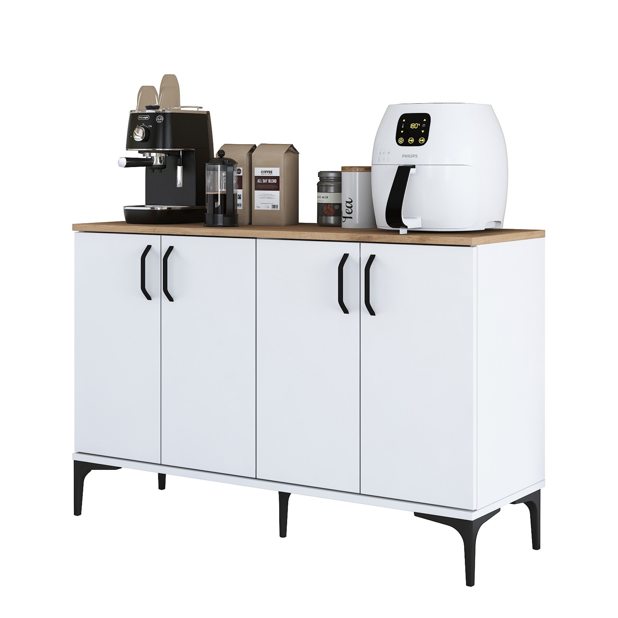 Armário multifuncional – 120 x 78,6 x 40 cm – Branco e nogueira – Aglomerado E1 revestido em melamina