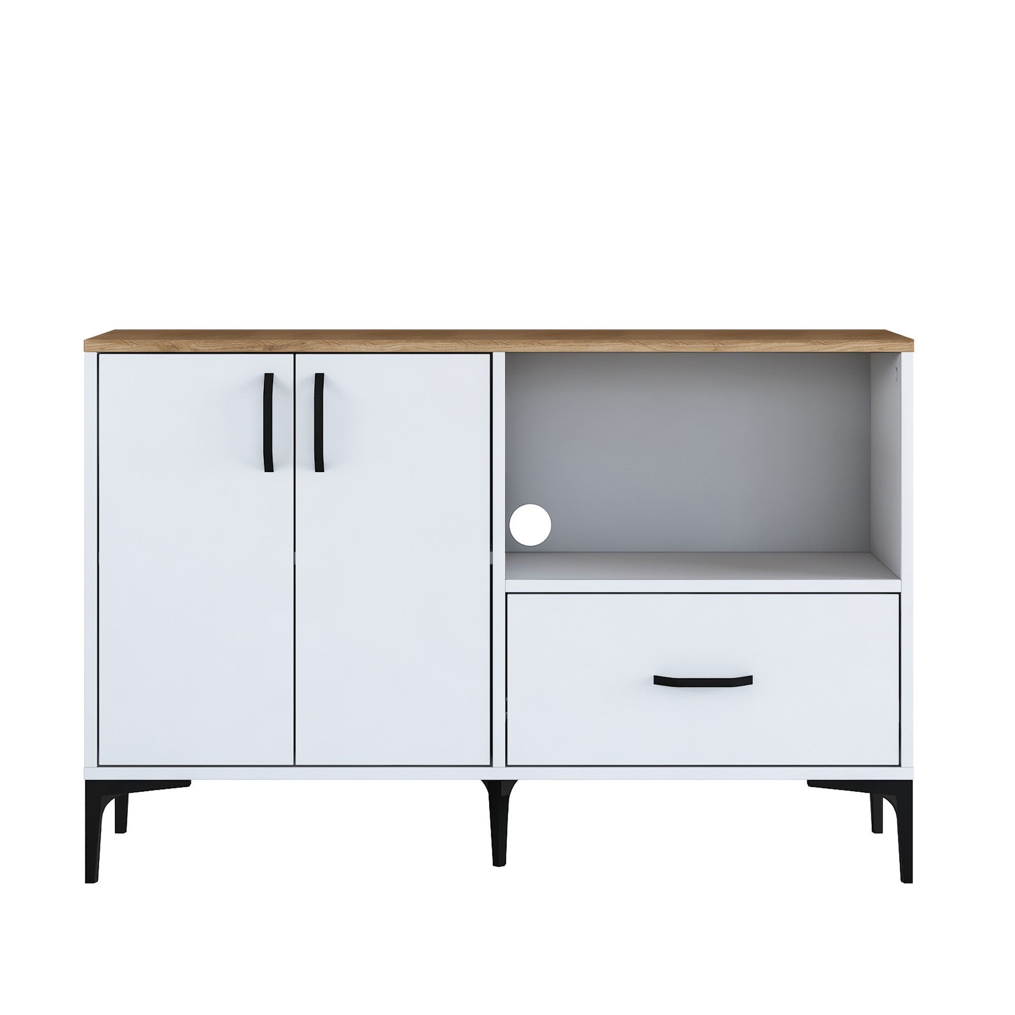 Armário multifuncional versátil, branco e nogueira, 120 x 78,6 x 40 cm | Aglomerado E1 100% revestido em melamina, 18 mm de espessura | Montável na parede, amplas prateleiras para armazenamento extra