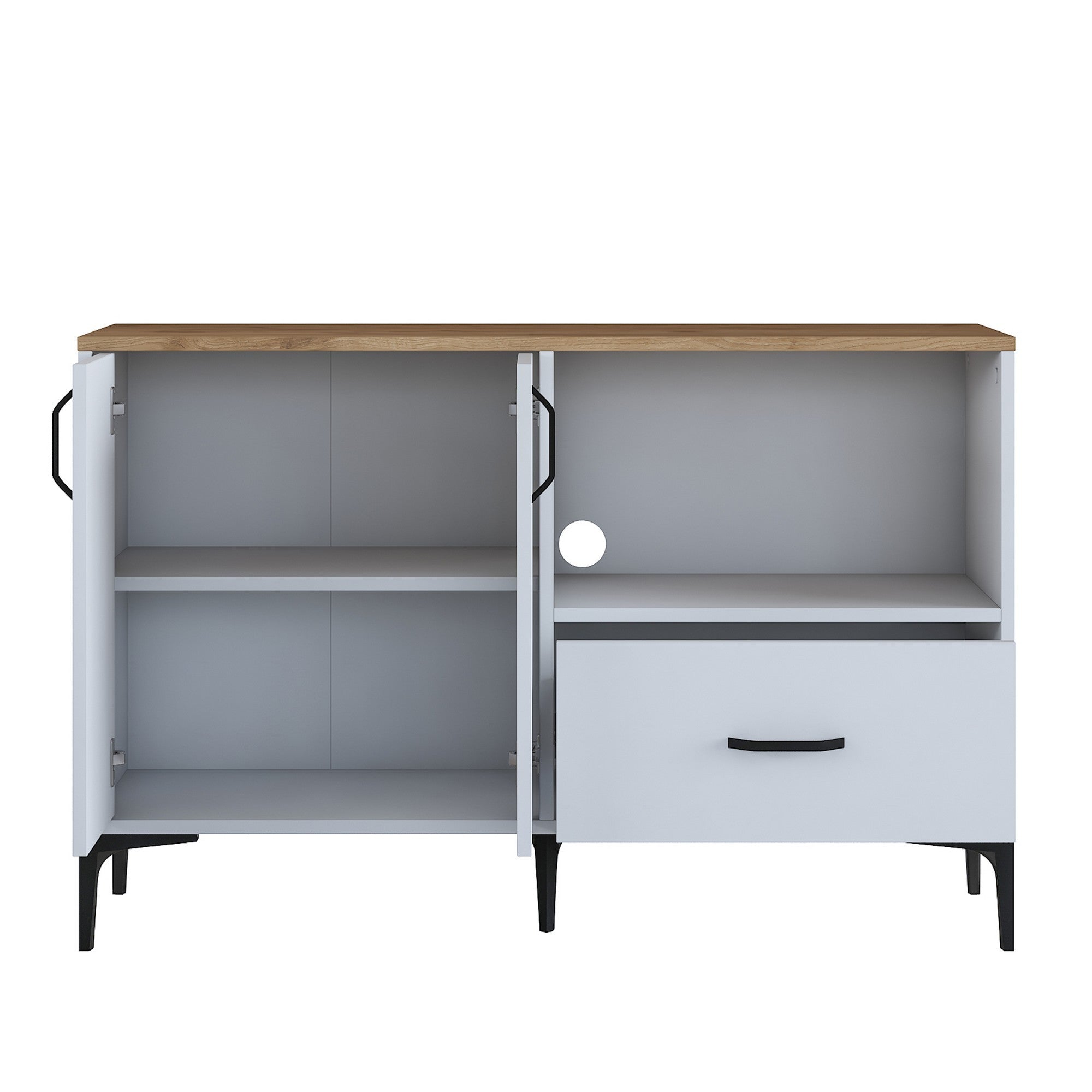 Armário multifuncional versátil, branco e nogueira, 120 x 78,6 x 40 cm | Aglomerado E1 100% revestido em melamina, 18 mm de espessura | Montável na parede, amplas prateleiras para armazenamento extra