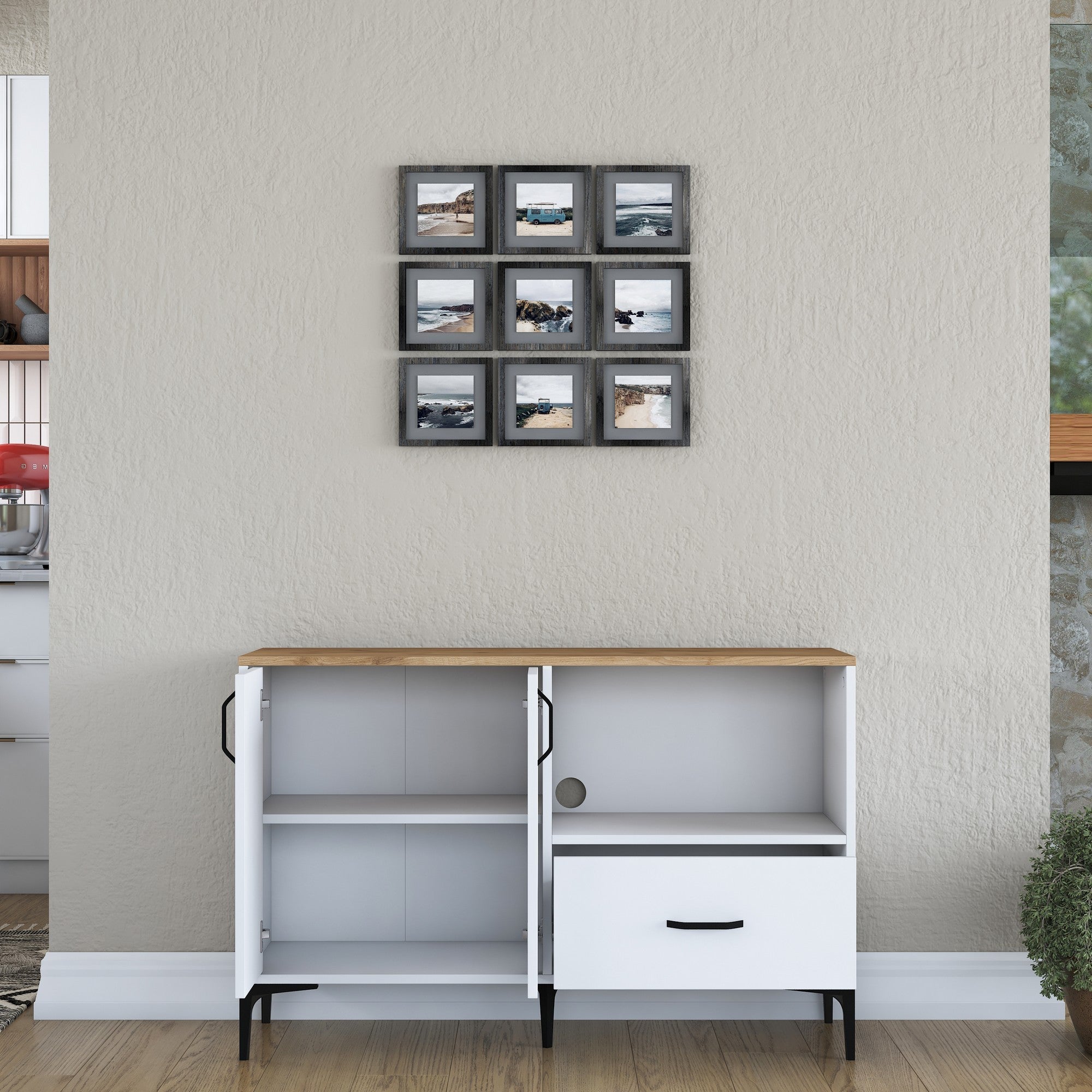 Armário multifuncional versátil, branco e nogueira, 120 x 78,6 x 40 cm | Aglomerado E1 100% revestido em melamina, 18 mm de espessura | Montável na parede, amplas prateleiras para armazenamento extra