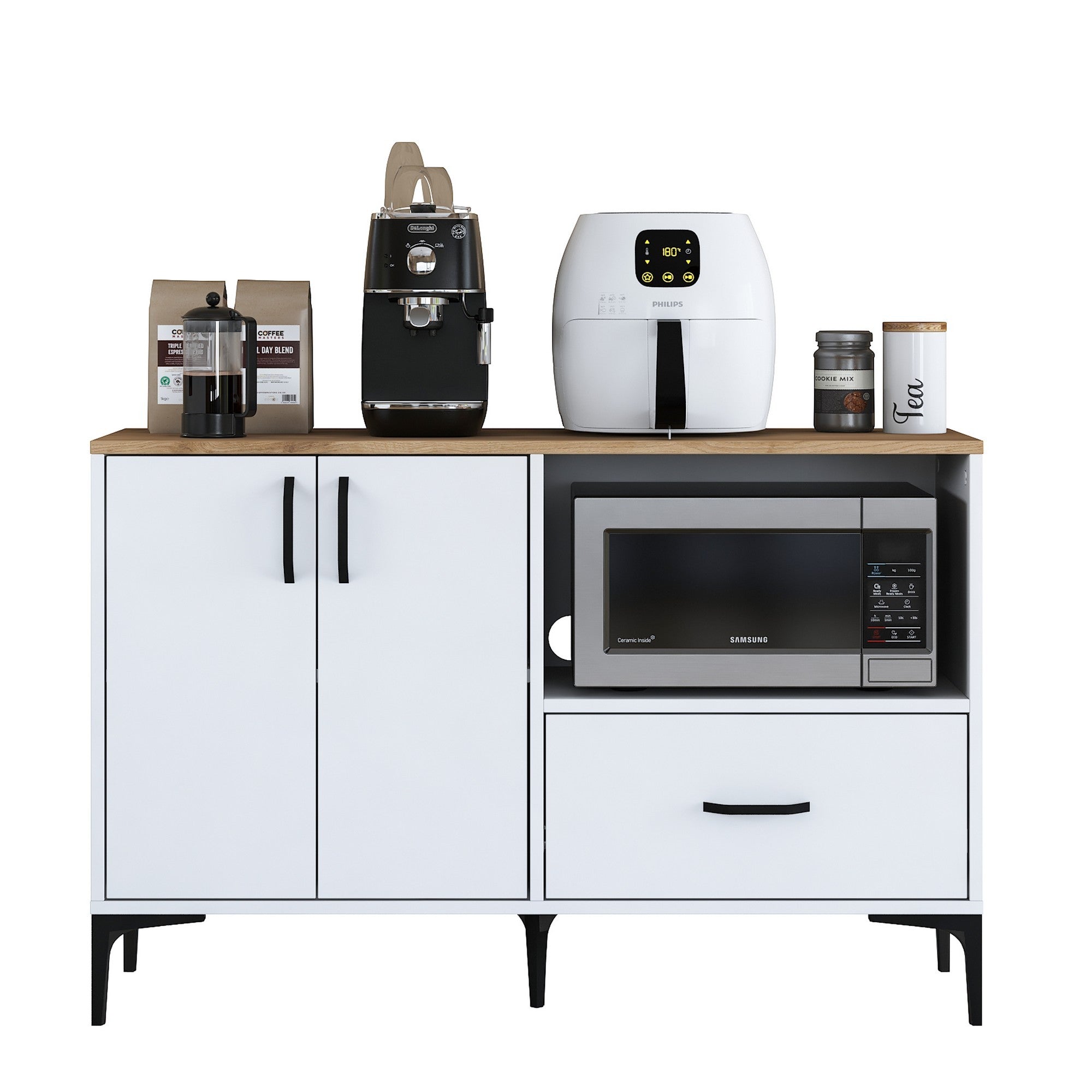 Armário multifuncional versátil, branco e nogueira, 120 x 78,6 x 40 cm | Aglomerado E1 100% revestido em melamina, 18 mm de espessura | Montável na parede, amplas prateleiras para armazenamento extra