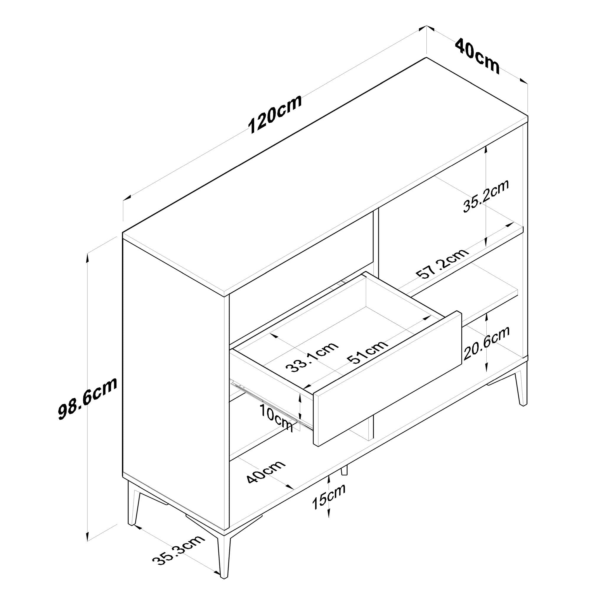 Armário multifuncional versátil – 120 x 98,6 x 40 cm – Branco e nogueira – Aglomerado E1 revestido em melamina