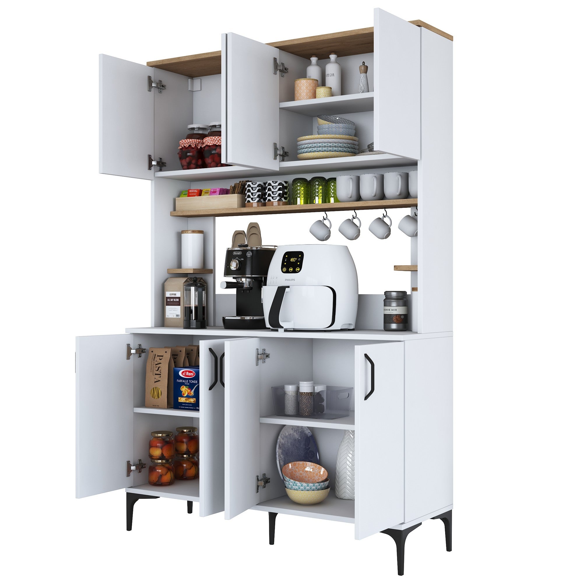 Armário multiuso – 120 x 40 x 187,2 cm – Branco e Nogueira – Aglomerado E1