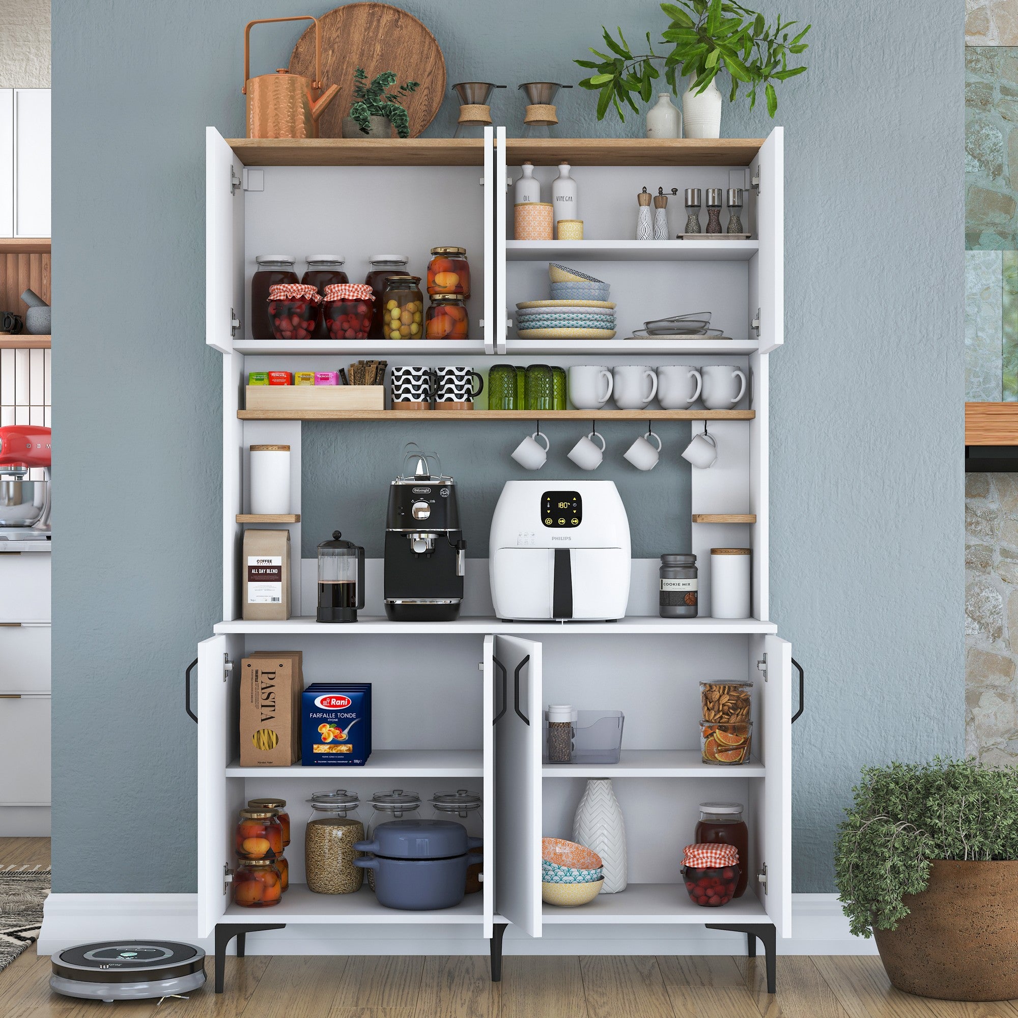 Armário multiuso – 120 x 40 x 187,2 cm – Branco e Nogueira – Aglomerado E1