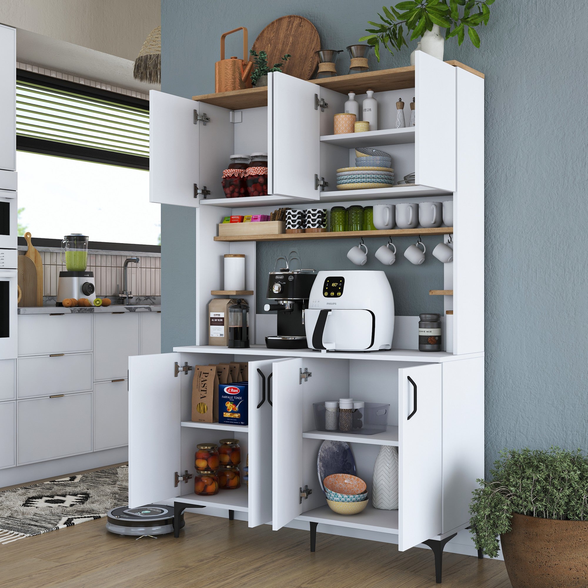 Armário multiuso – 120 x 40 x 187,2 cm – Branco e Nogueira – Aglomerado E1