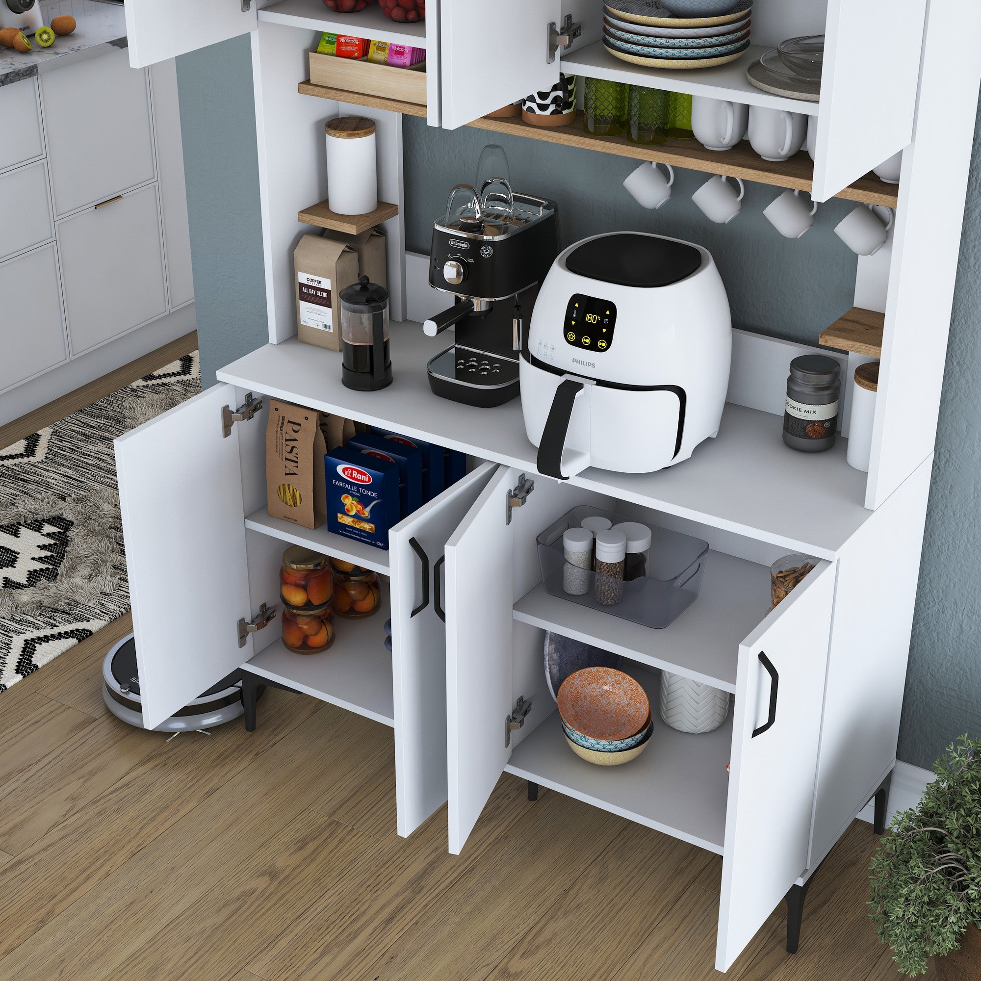 Armário multiuso – 120 x 40 x 187,2 cm – Branco e Nogueira – Aglomerado E1