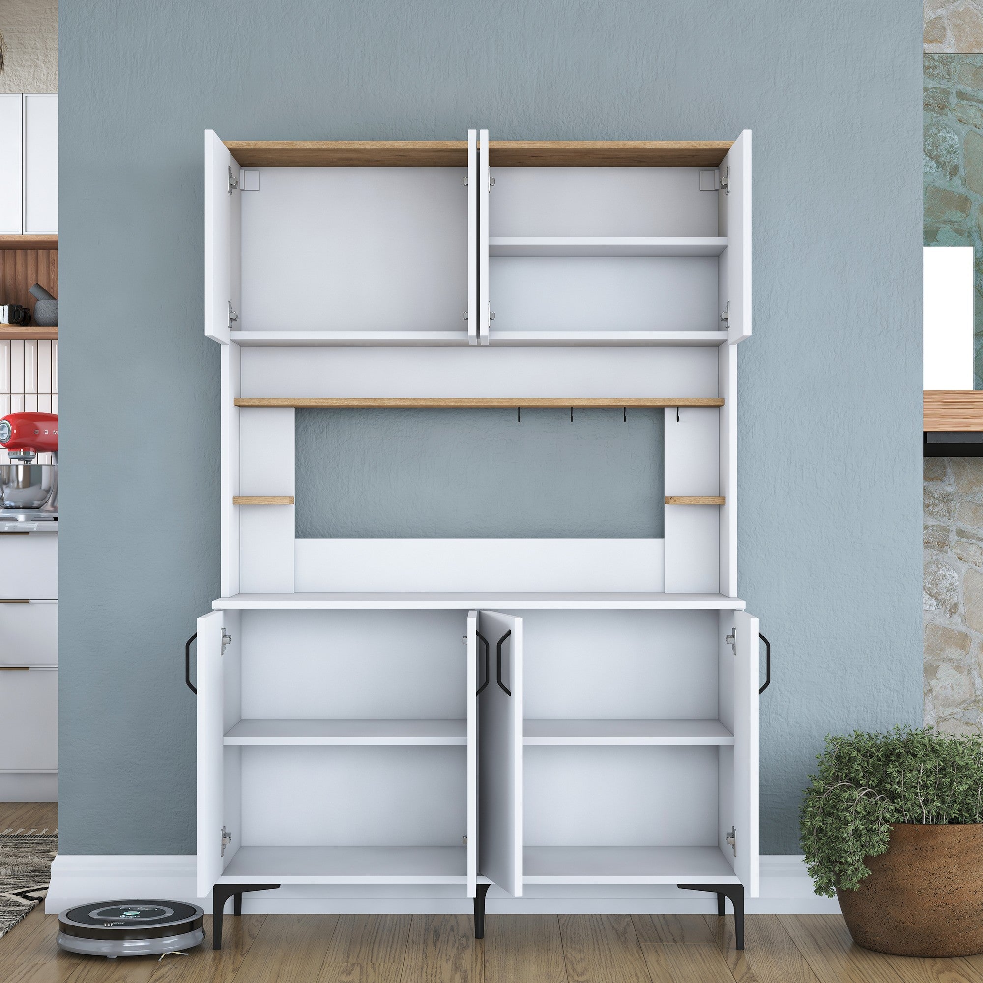 Armário multiuso – 120 x 40 x 187,2 cm – Branco e Nogueira – Aglomerado E1