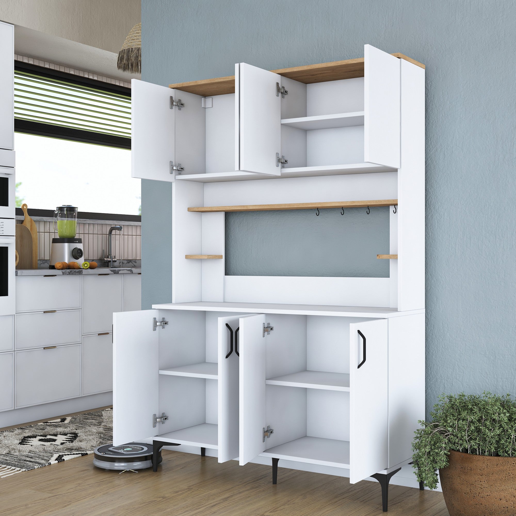 Armário multiuso – 120 x 40 x 187,2 cm – Branco e Nogueira – Aglomerado E1