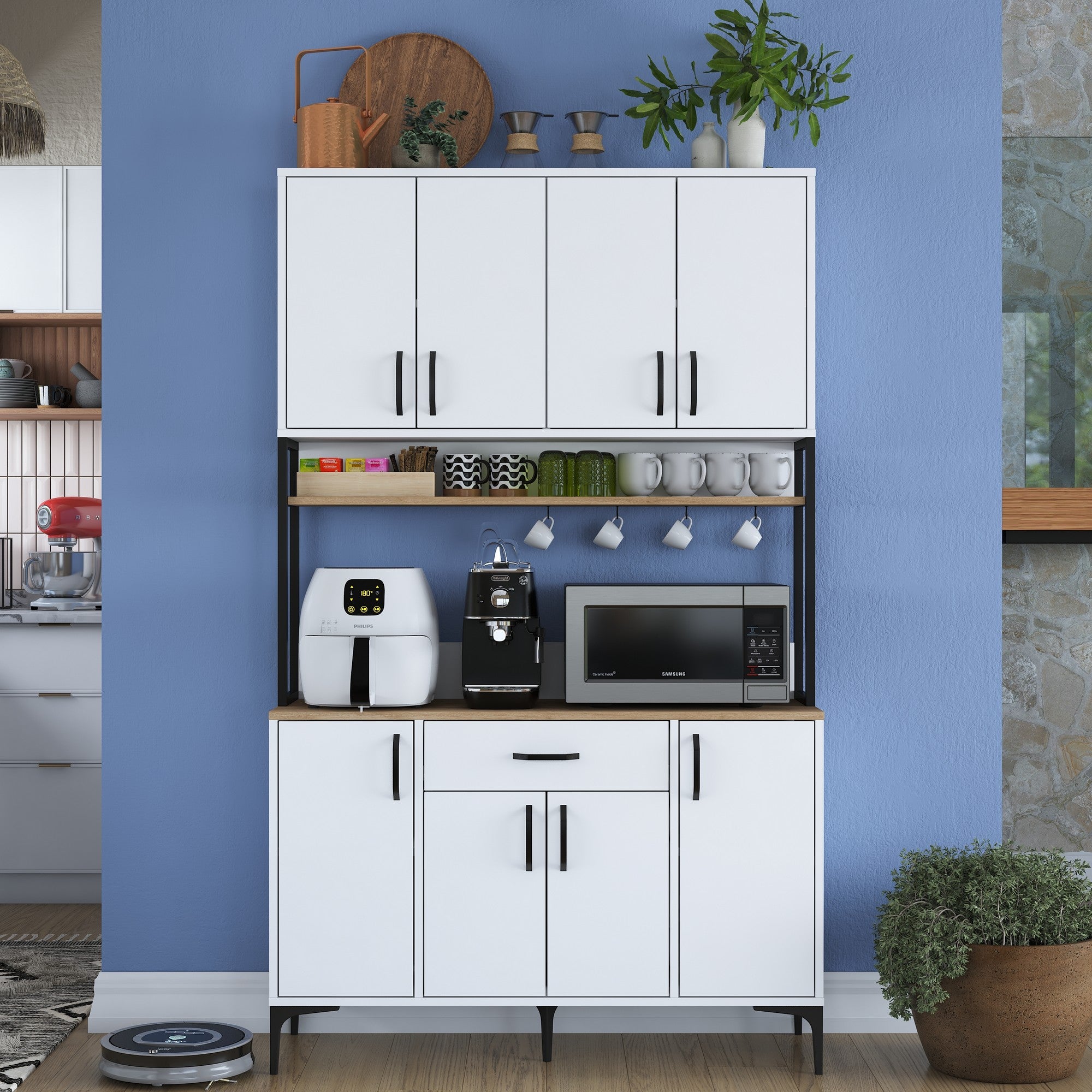 Armário Multiuso – 120 cm x 198,6 cm x 40 cm – Nogueira e branca – Aglomerado com melamina