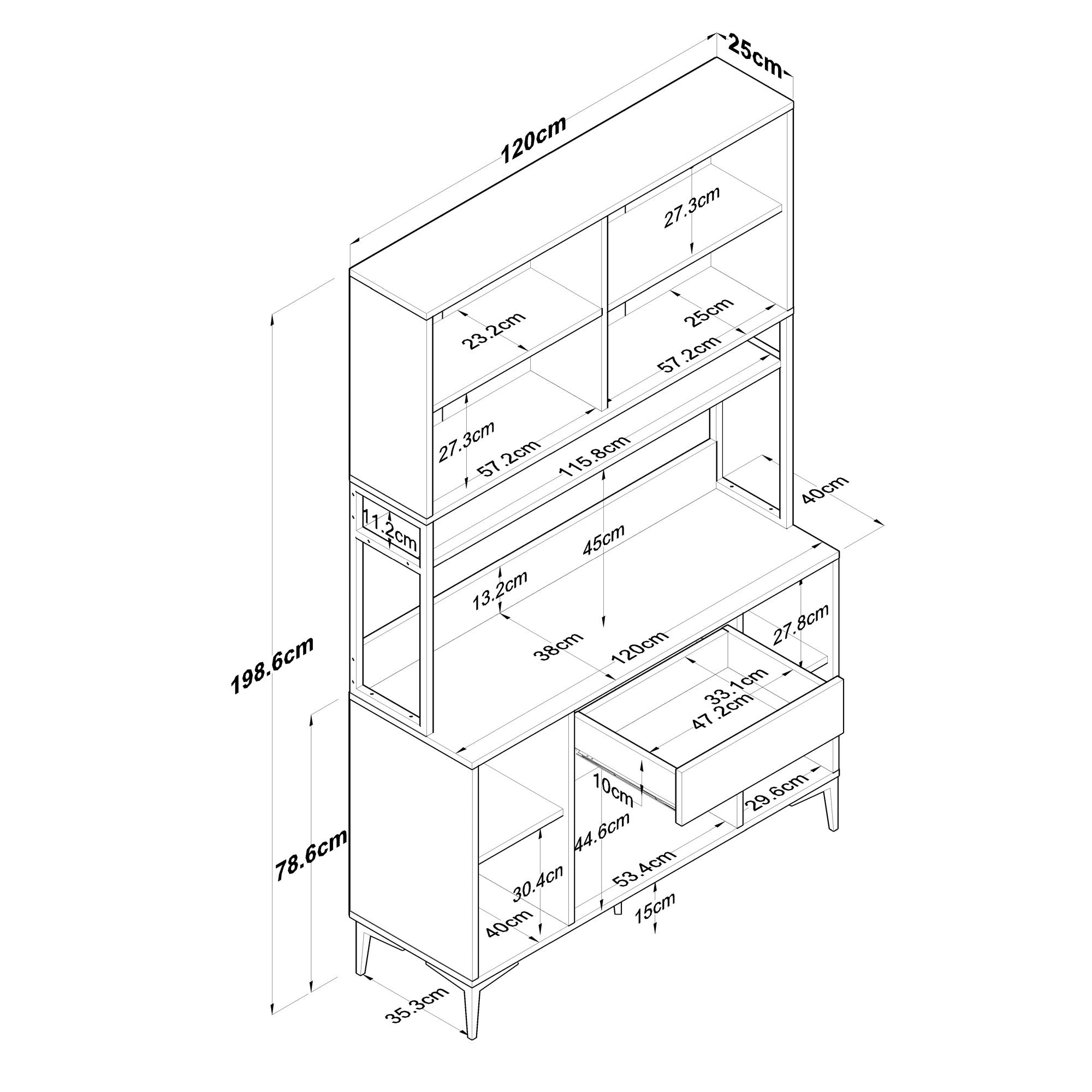 Armário Multiuso – 120 cm x 198,6 cm x 40 cm – Nogueira e branca – Aglomerado com melamina