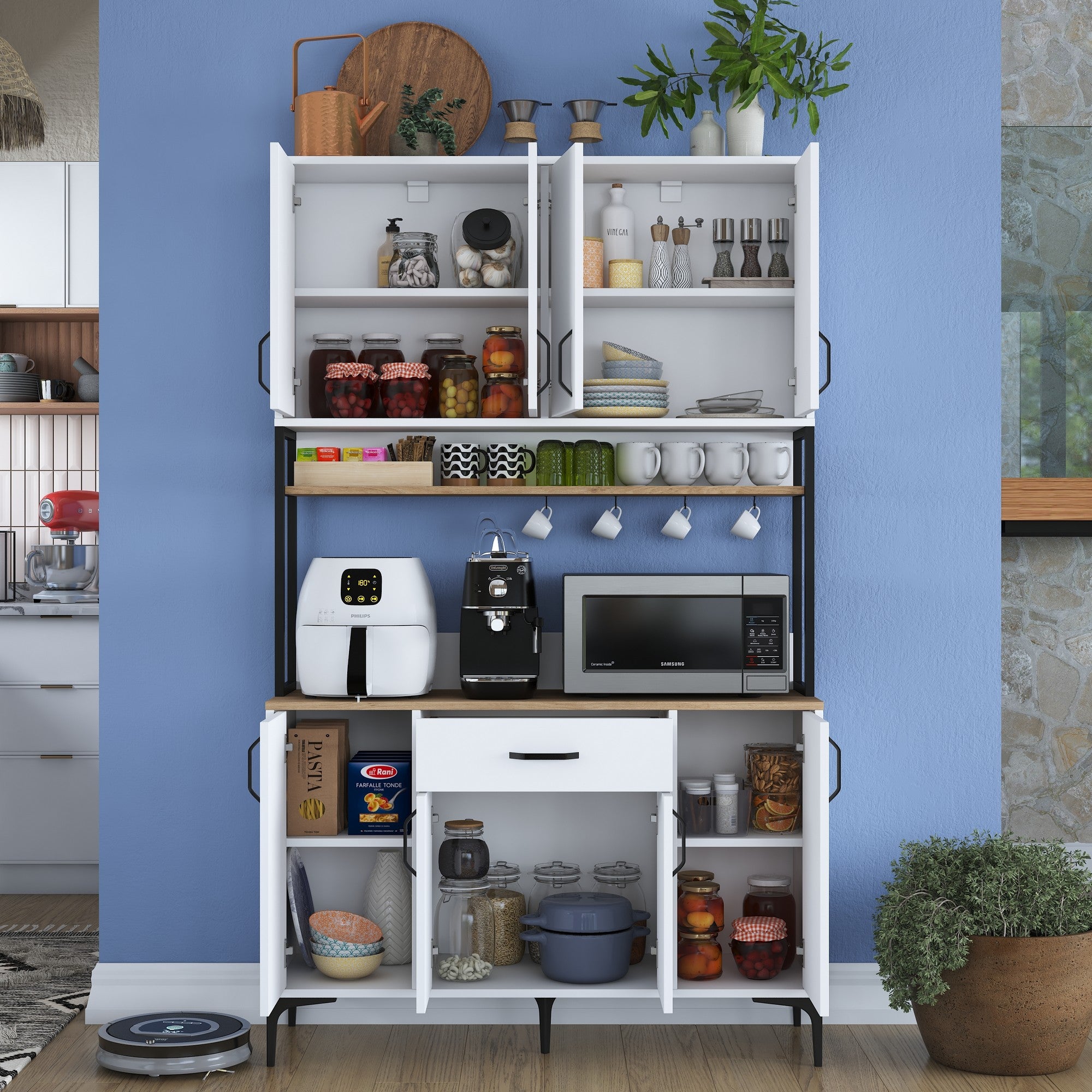 Armário Multiuso – 120 cm x 198,6 cm x 40 cm – Nogueira e branca – Aglomerado com melamina