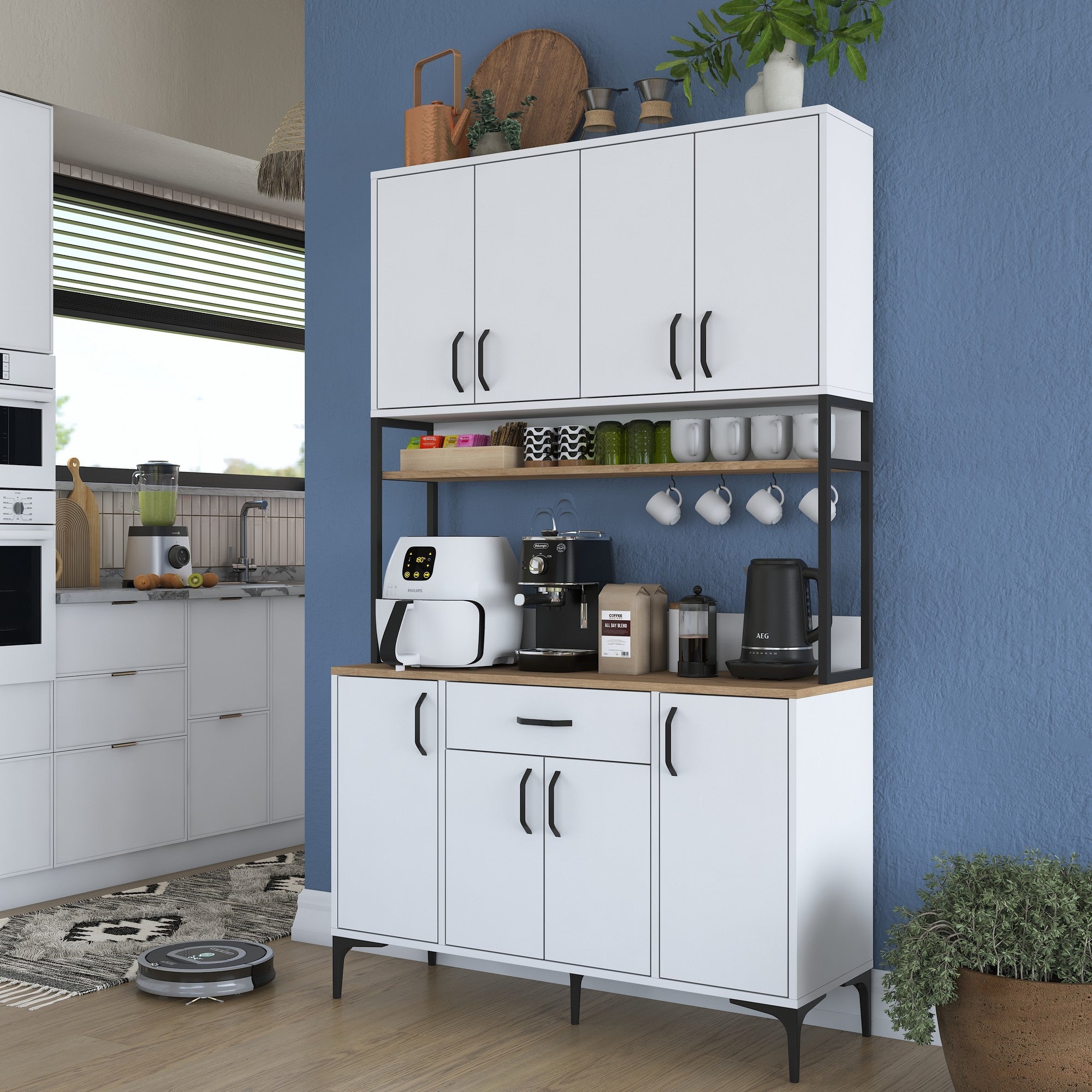 Armário Multiuso – 120 cm x 198,6 cm x 40 cm – Nogueira e branca – Aglomerado com melamina