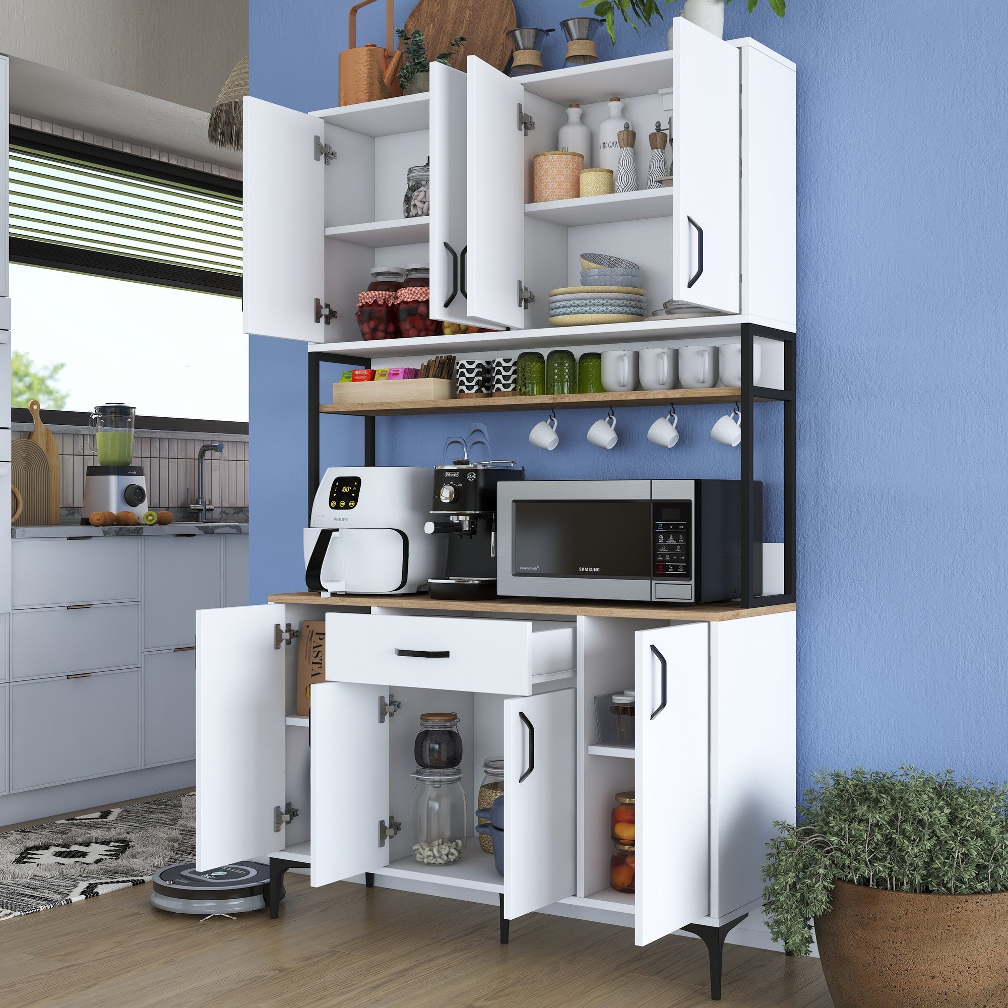 Armário Multiuso – 120 cm x 198,6 cm x 40 cm – Nogueira e branca – Aglomerado com melamina