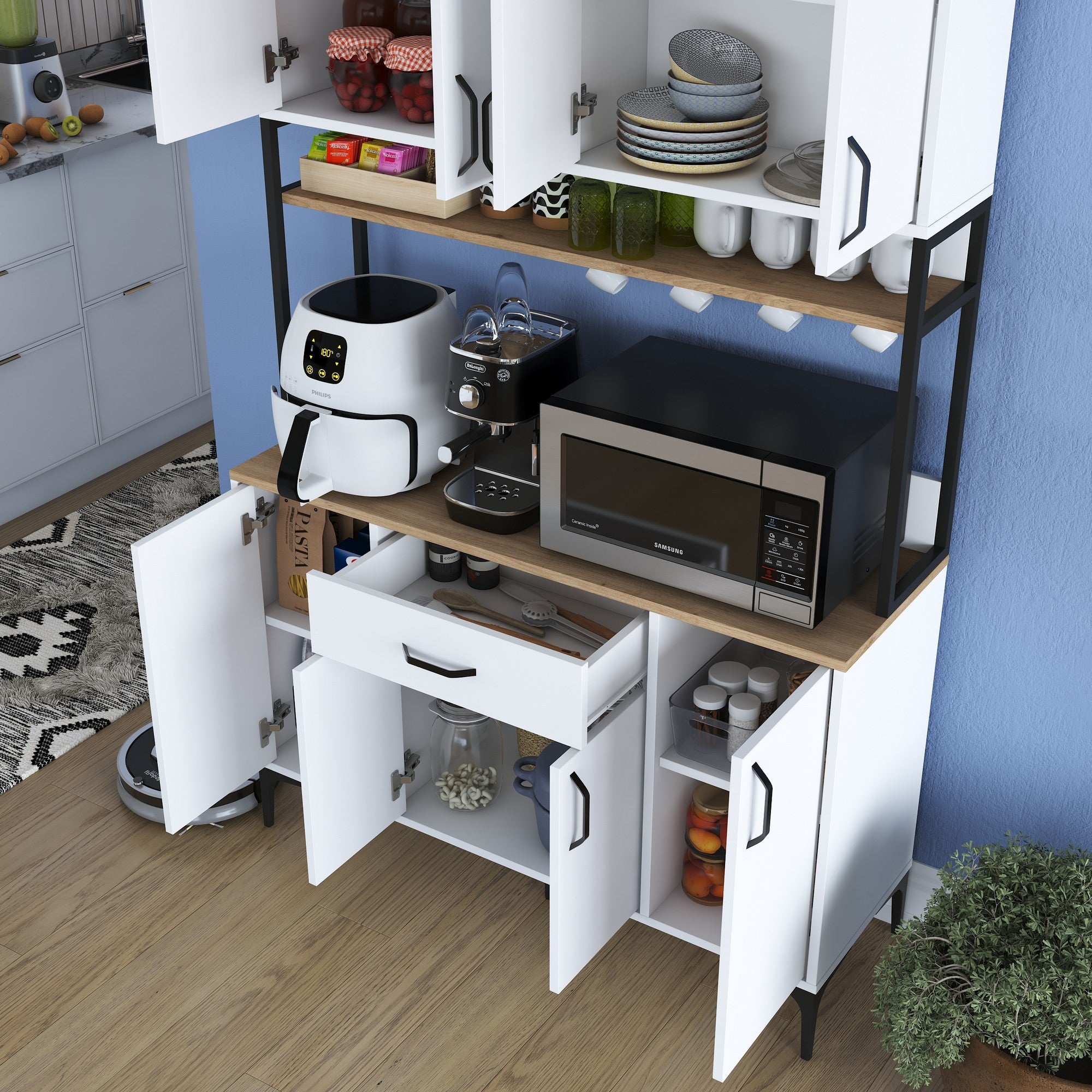 Armário Multiuso – 120 cm x 198,6 cm x 40 cm – Nogueira e branca – Aglomerado com melamina