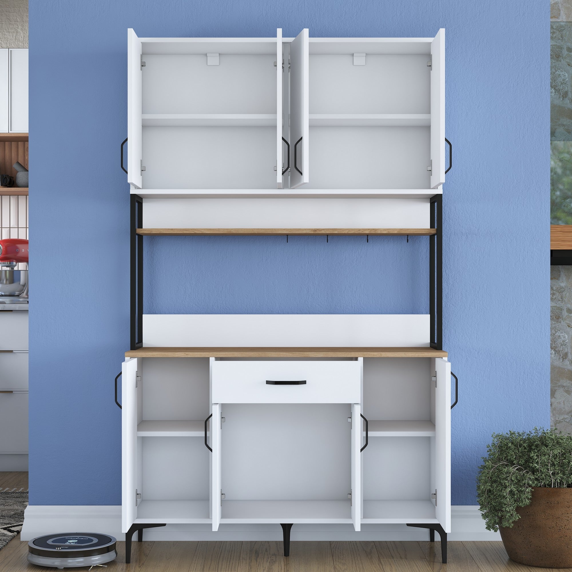 Armário Multiuso – 120 cm x 198,6 cm x 40 cm – Nogueira e branca – Aglomerado com melamina