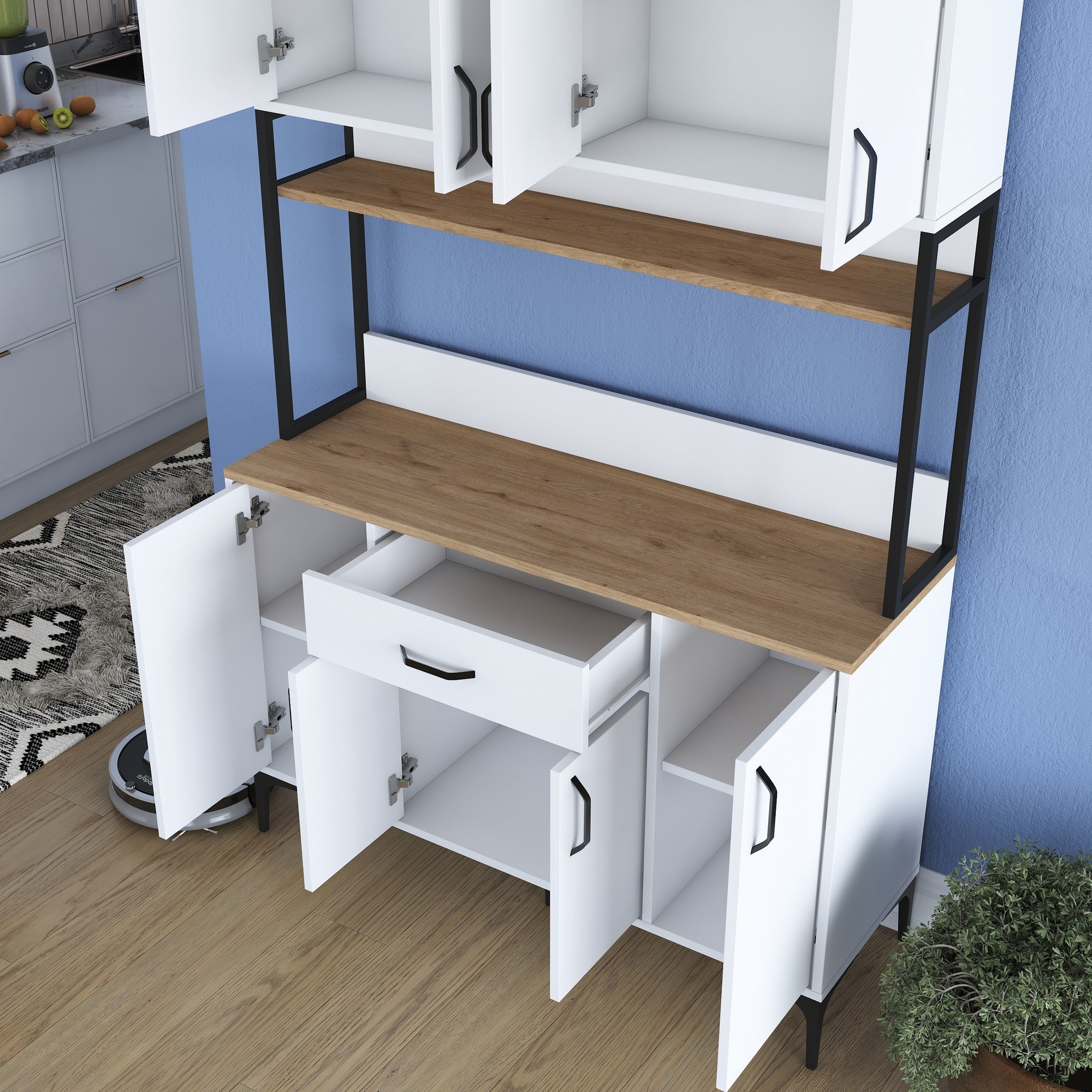 Armário Multiuso – 120 cm x 198,6 cm x 40 cm – Nogueira e branca – Aglomerado com melamina