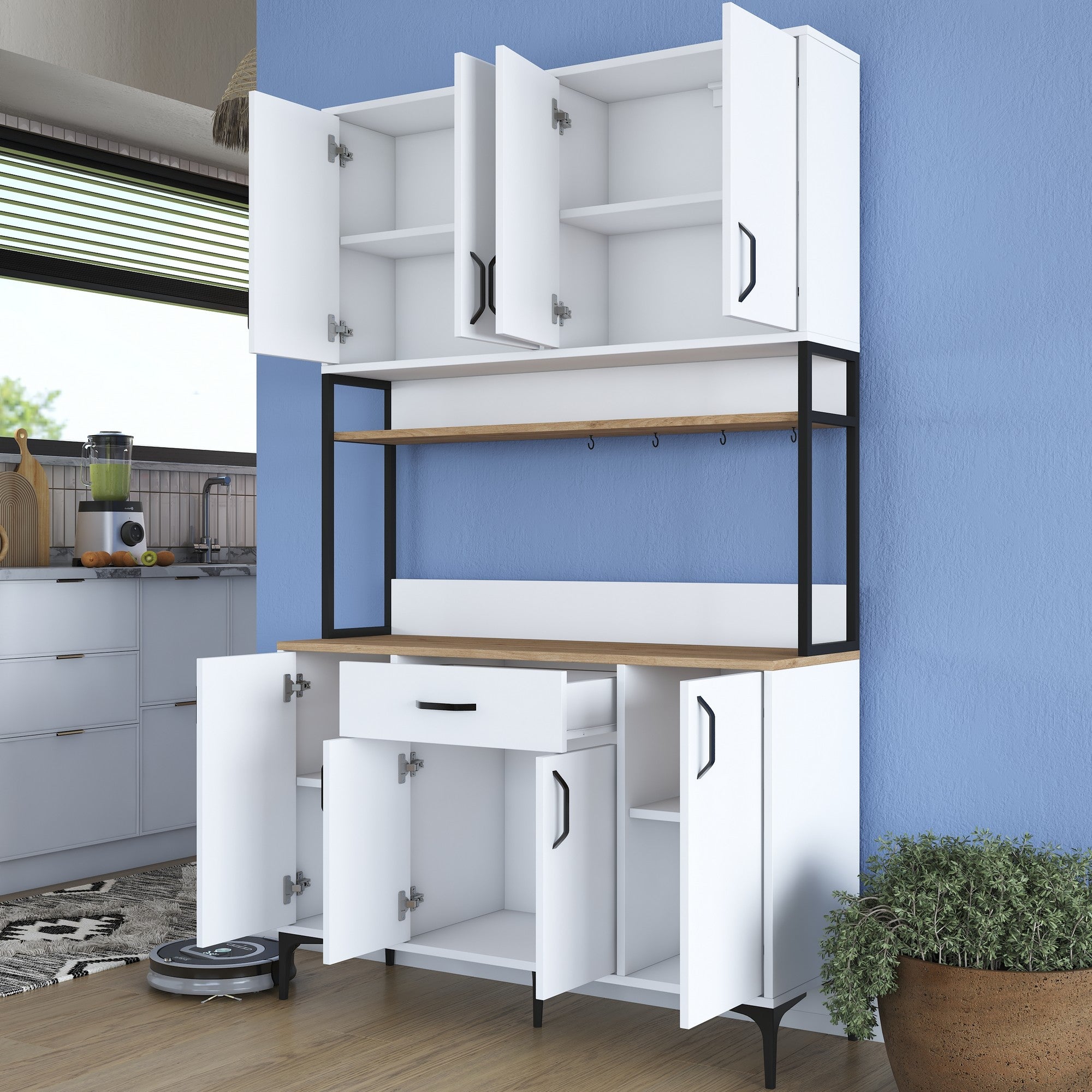 Armário Multiuso – 120 cm x 198,6 cm x 40 cm – Nogueira e branca – Aglomerado com melamina