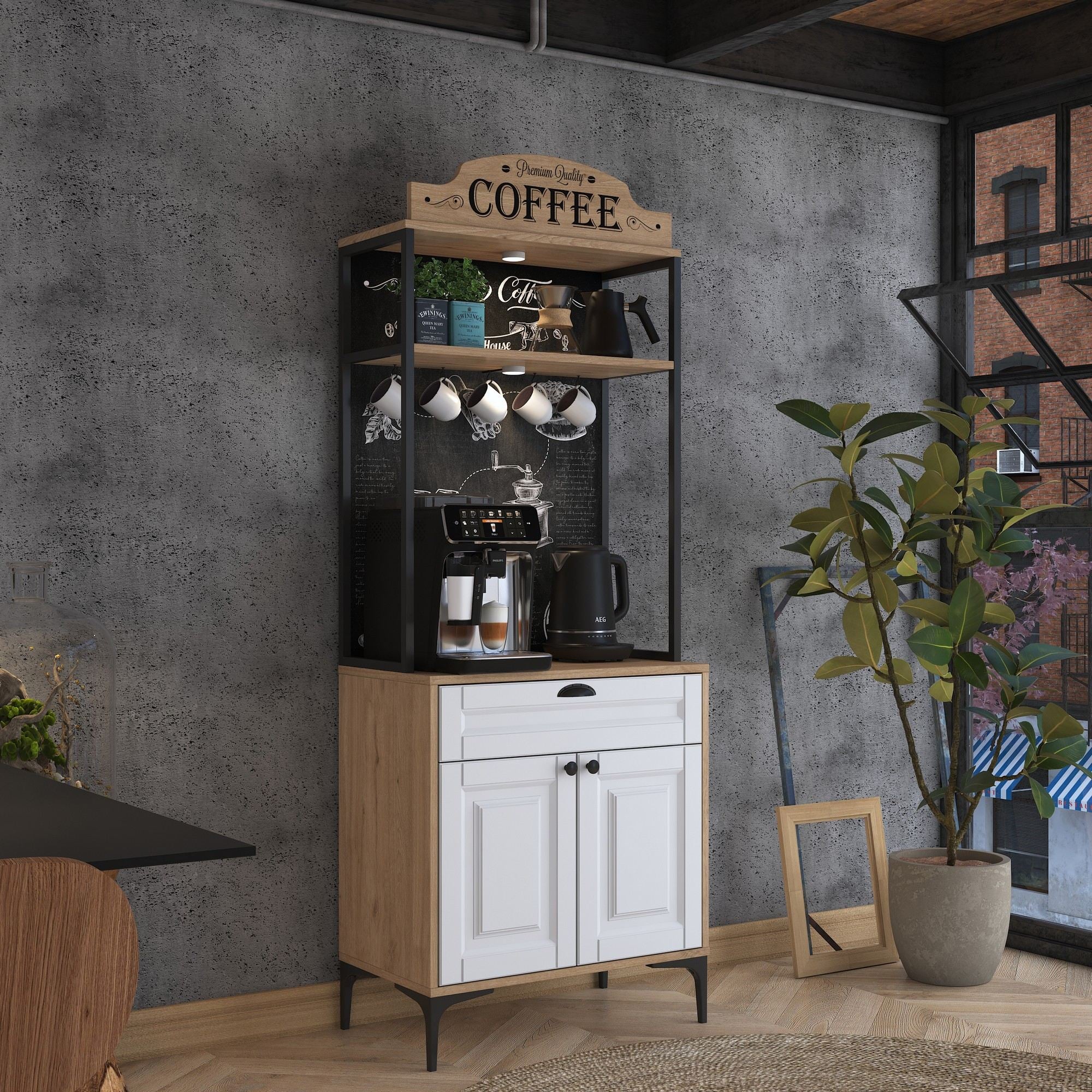 Armário Multiuso – 70 cm x 186,4 cm x 40 cm – Nogueira e Branca – Aglomerado