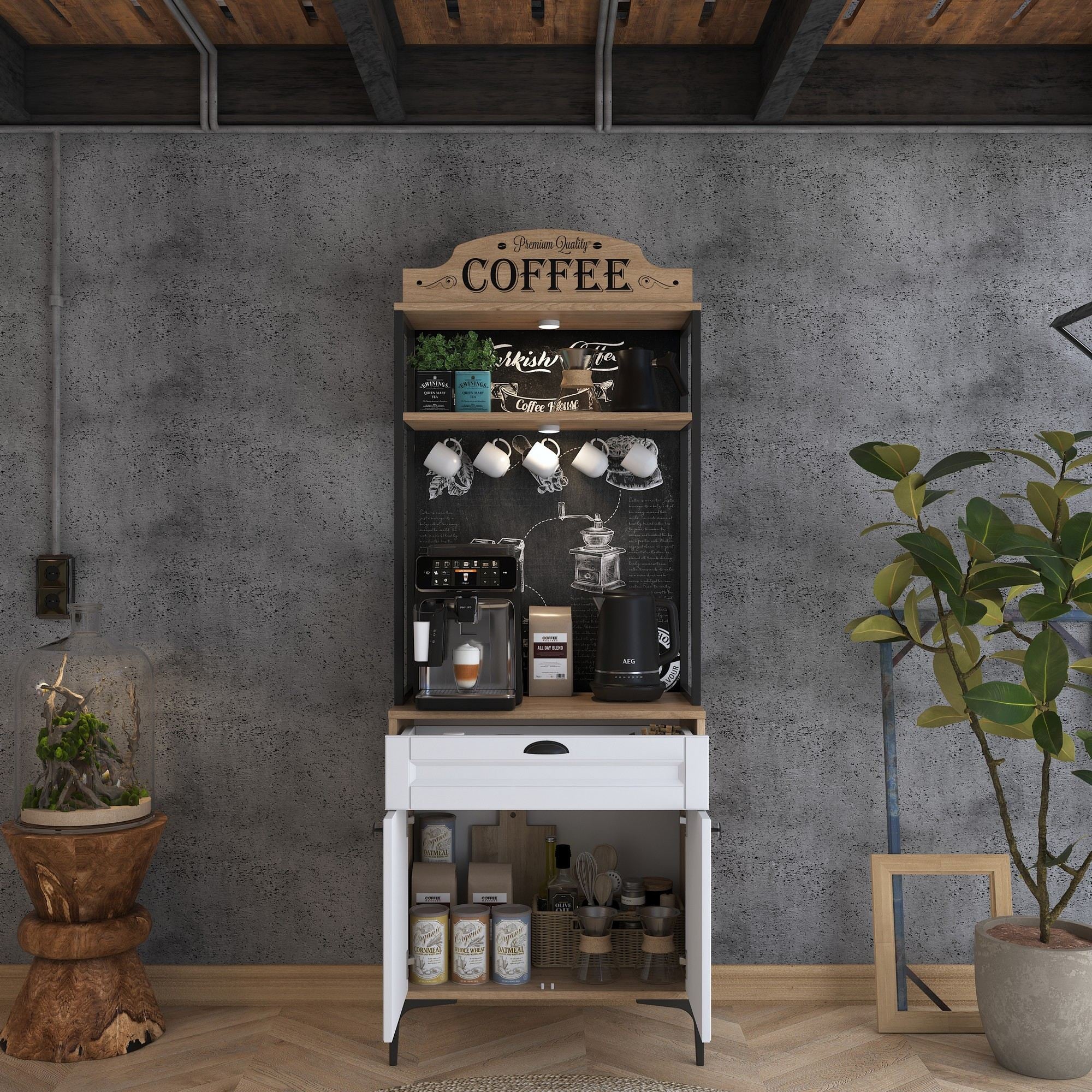 Armário Multiuso – 70 cm x 186,4 cm x 40 cm – Nogueira e Branca – Aglomerado