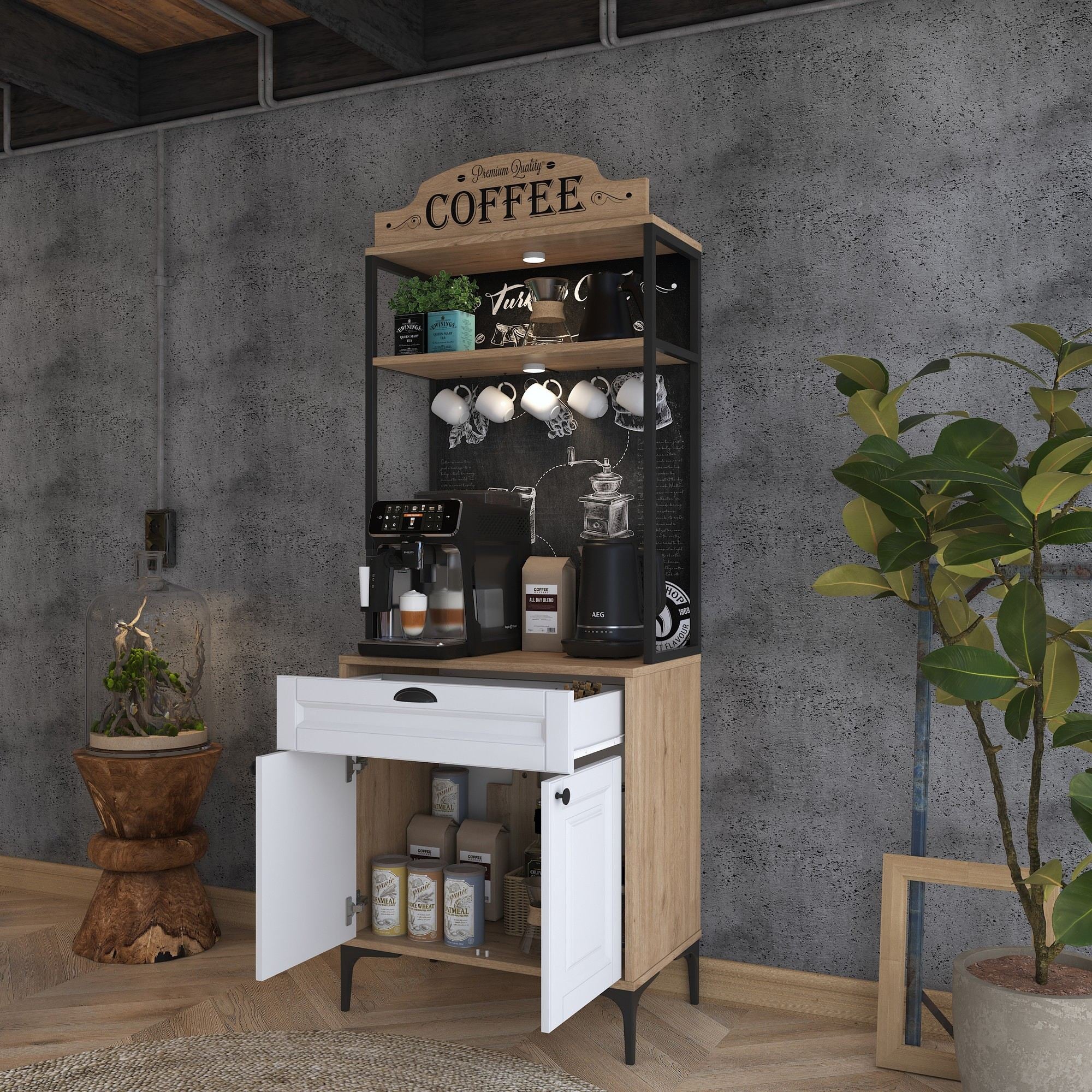 Armário Multiuso – 70 cm x 186,4 cm x 40 cm – Nogueira e Branca – Aglomerado