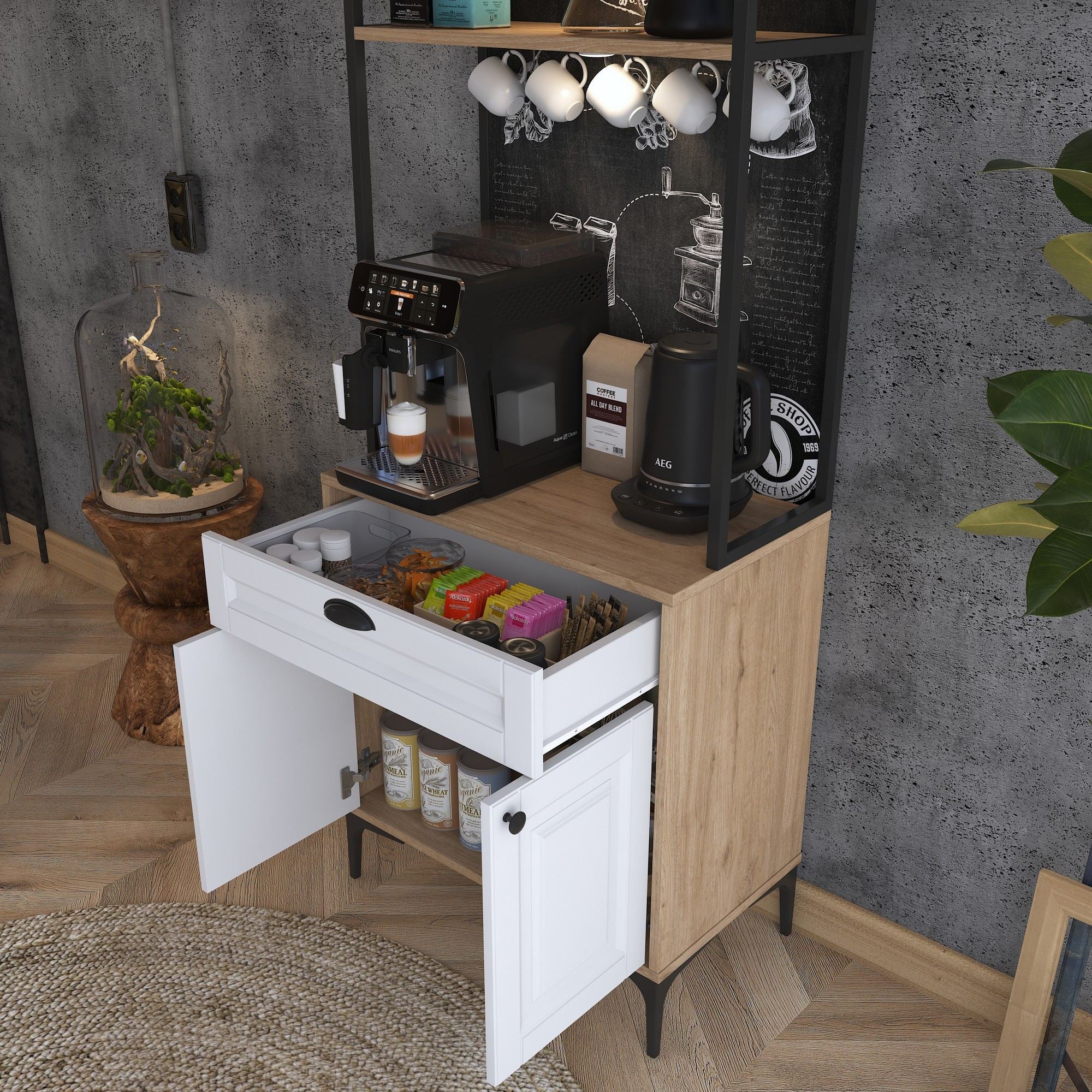 Armário Multiuso – 70 cm x 186,4 cm x 40 cm – Nogueira e Branca – Aglomerado