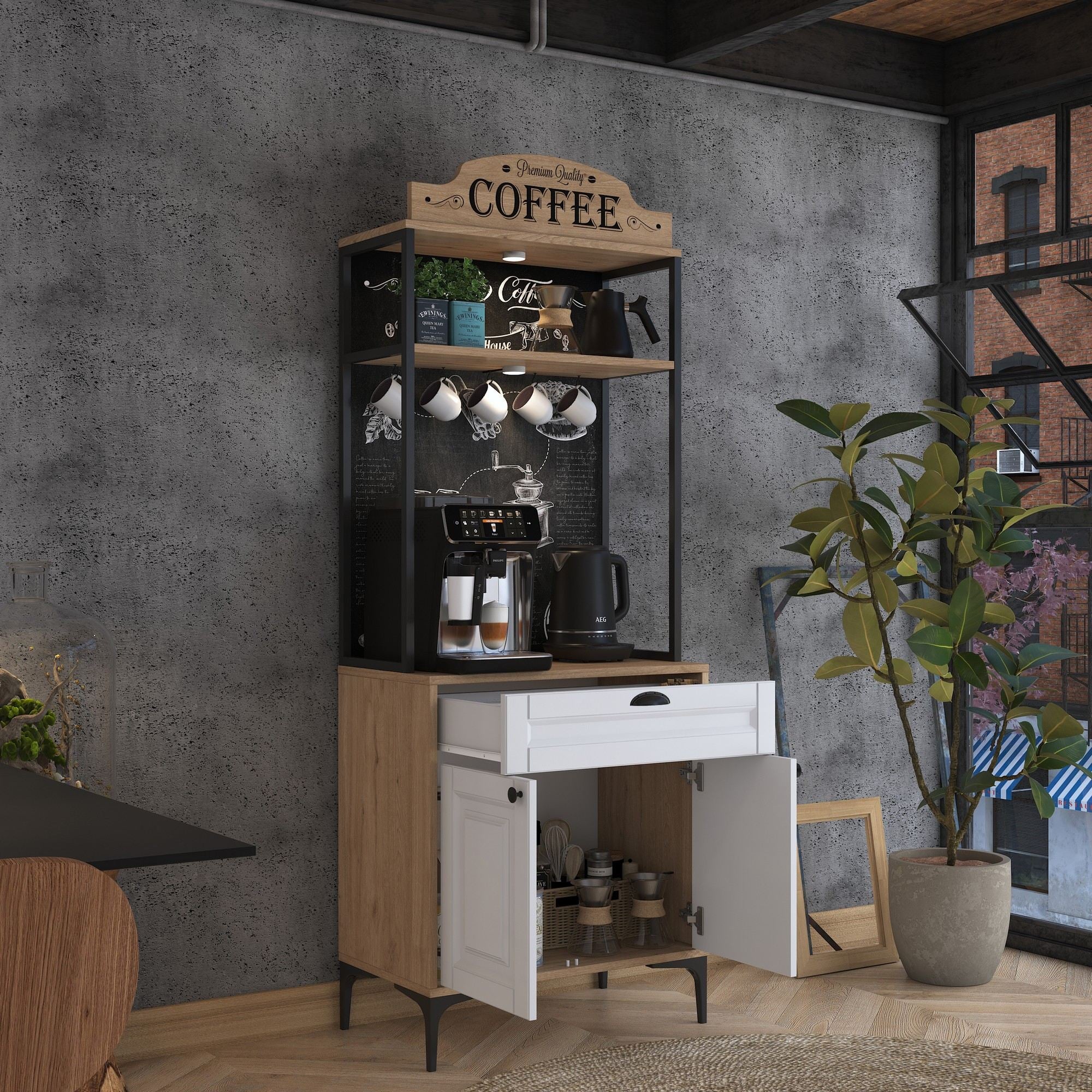 Armário Multiuso – 70 cm x 186,4 cm x 40 cm – Nogueira e Branca – Aglomerado