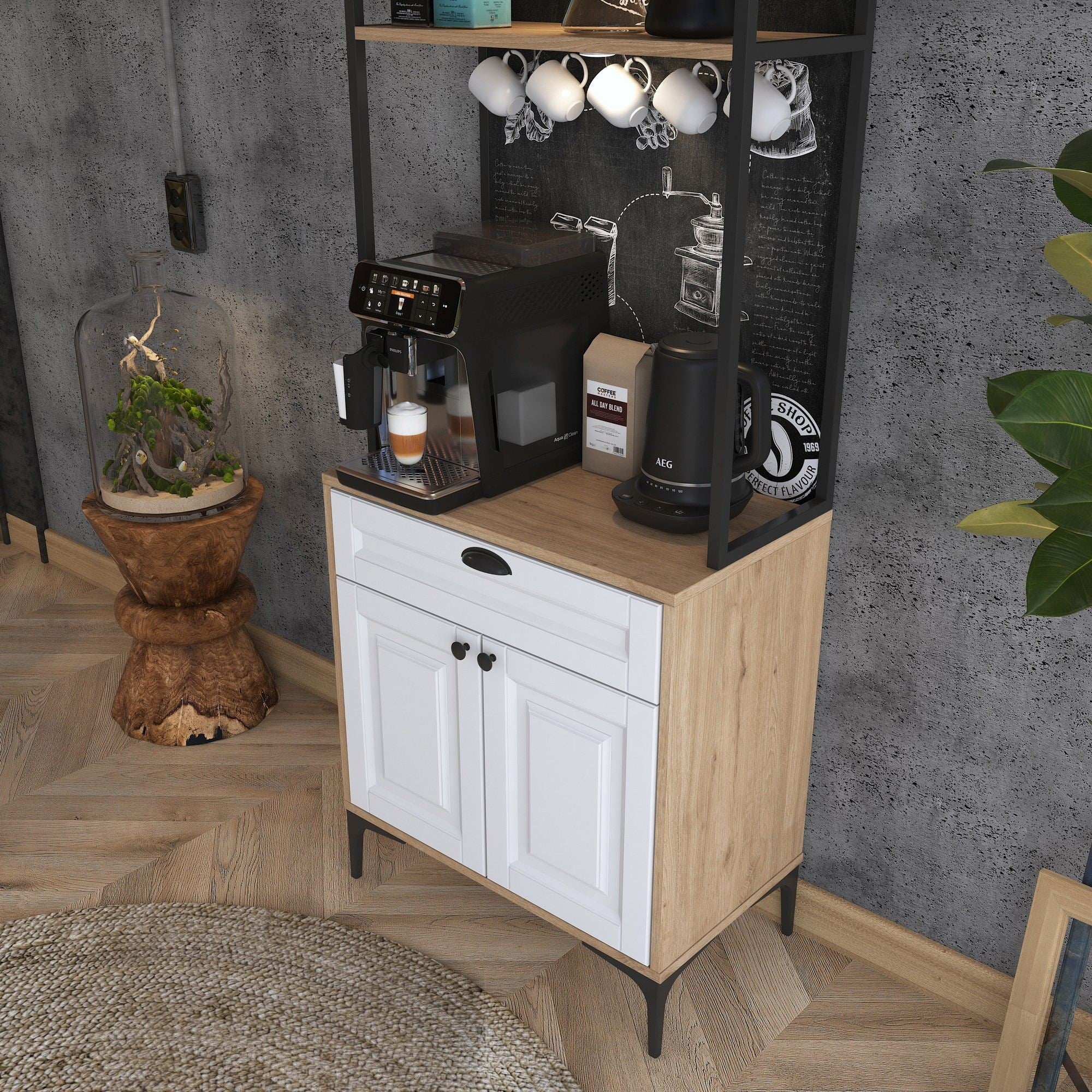 Armário Multiuso – 70 cm x 186,4 cm x 40 cm – Nogueira e Branca – Aglomerado