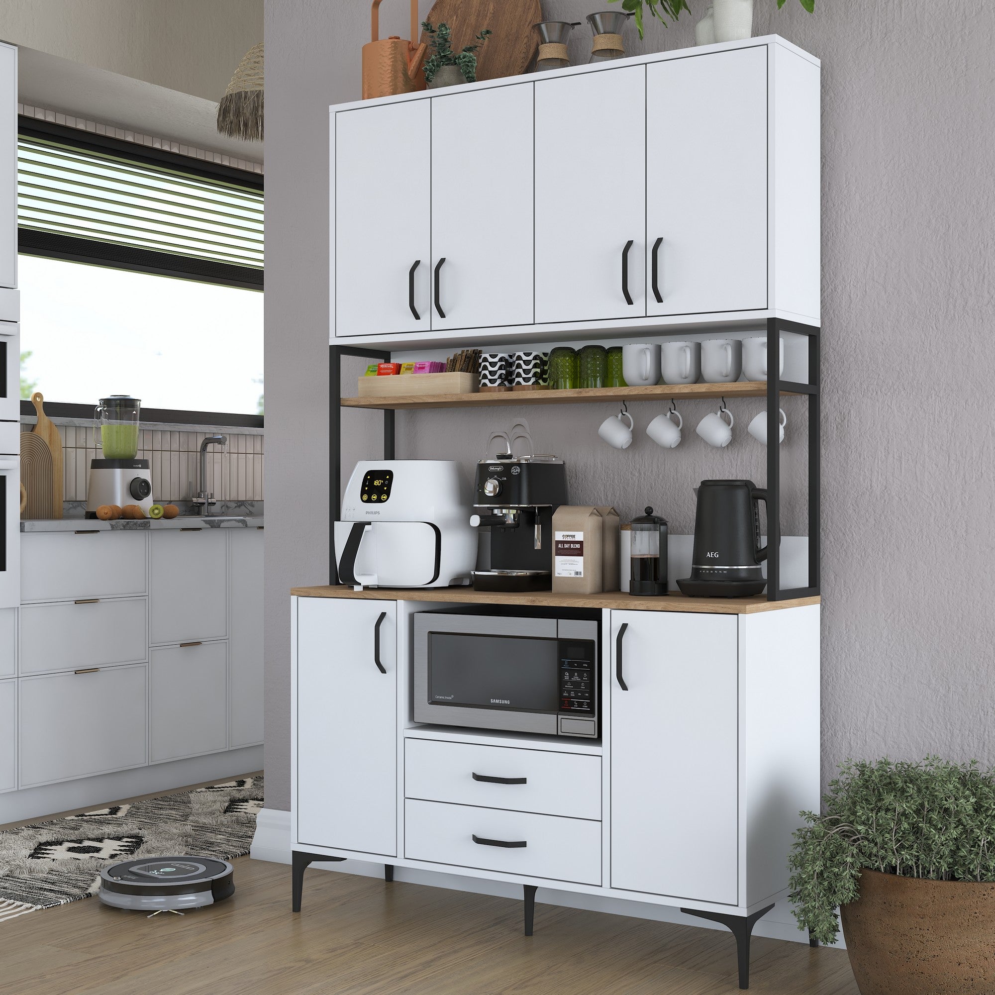 Armário Multiuso – 120 cm x 198,6 cm x 40 cm – Nogueira e Branco – MDF