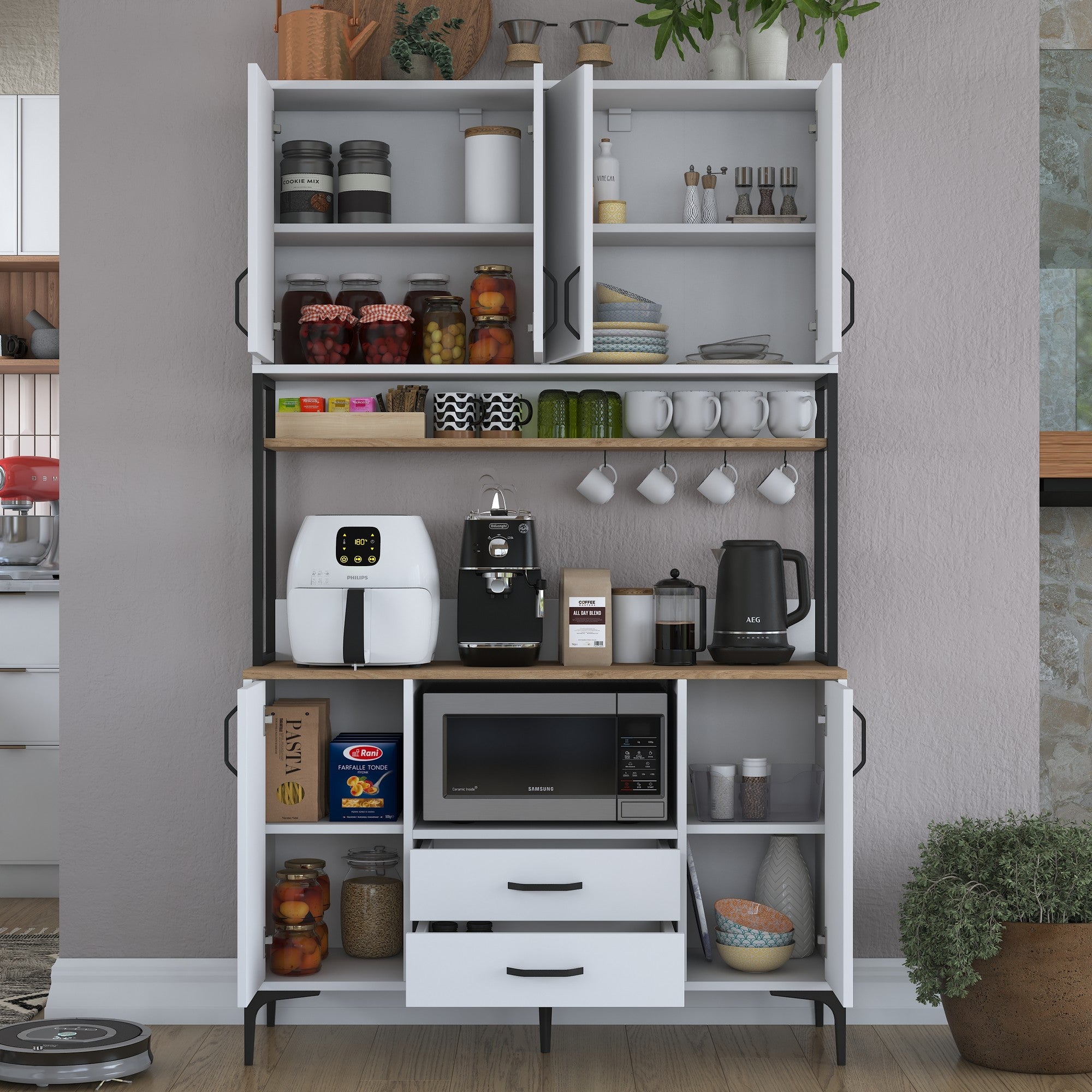 Armário Multiuso – 120 cm x 198,6 cm x 40 cm – Nogueira e Branco – MDF