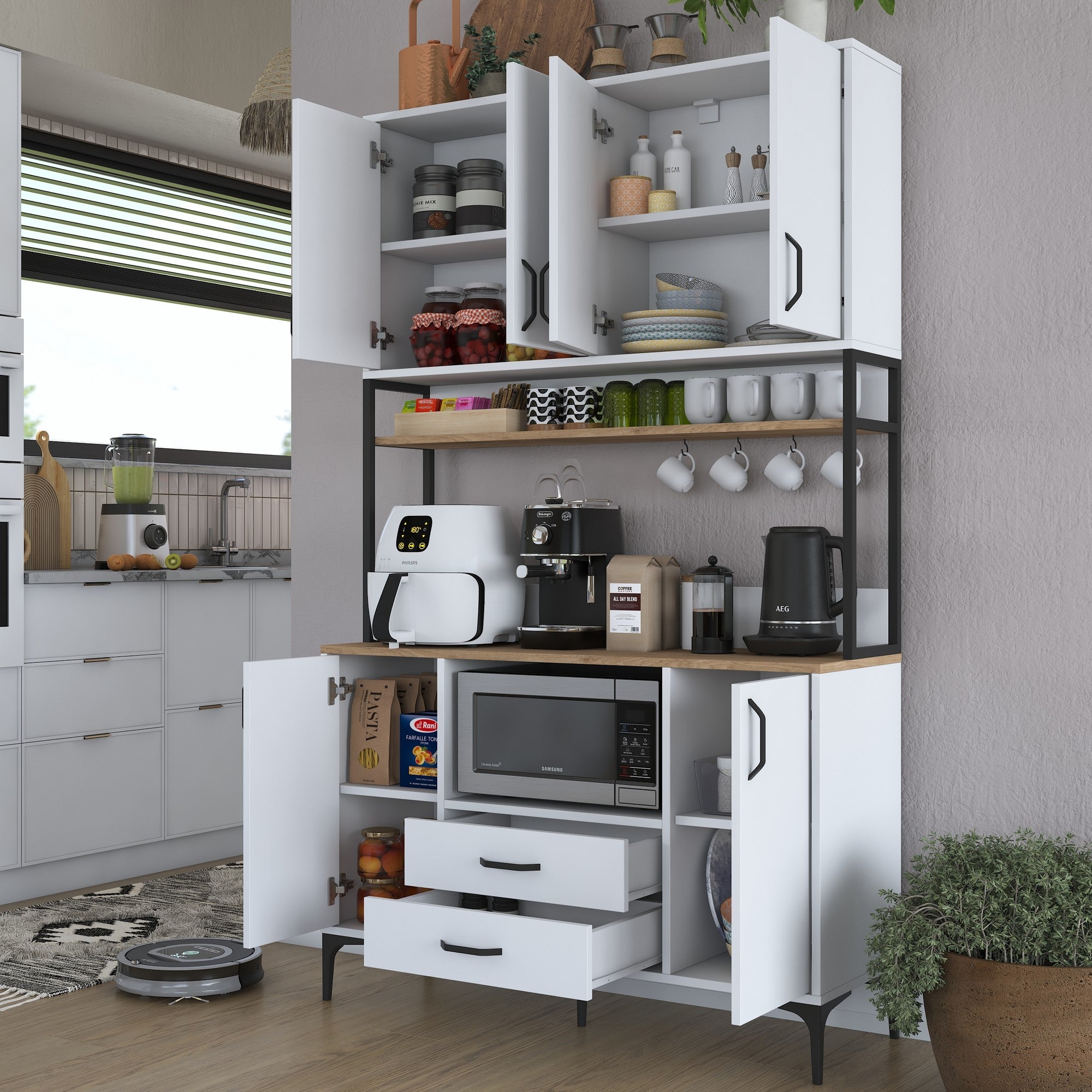 Armário Multiuso – 120 cm x 198,6 cm x 40 cm – Nogueira e Branco – MDF