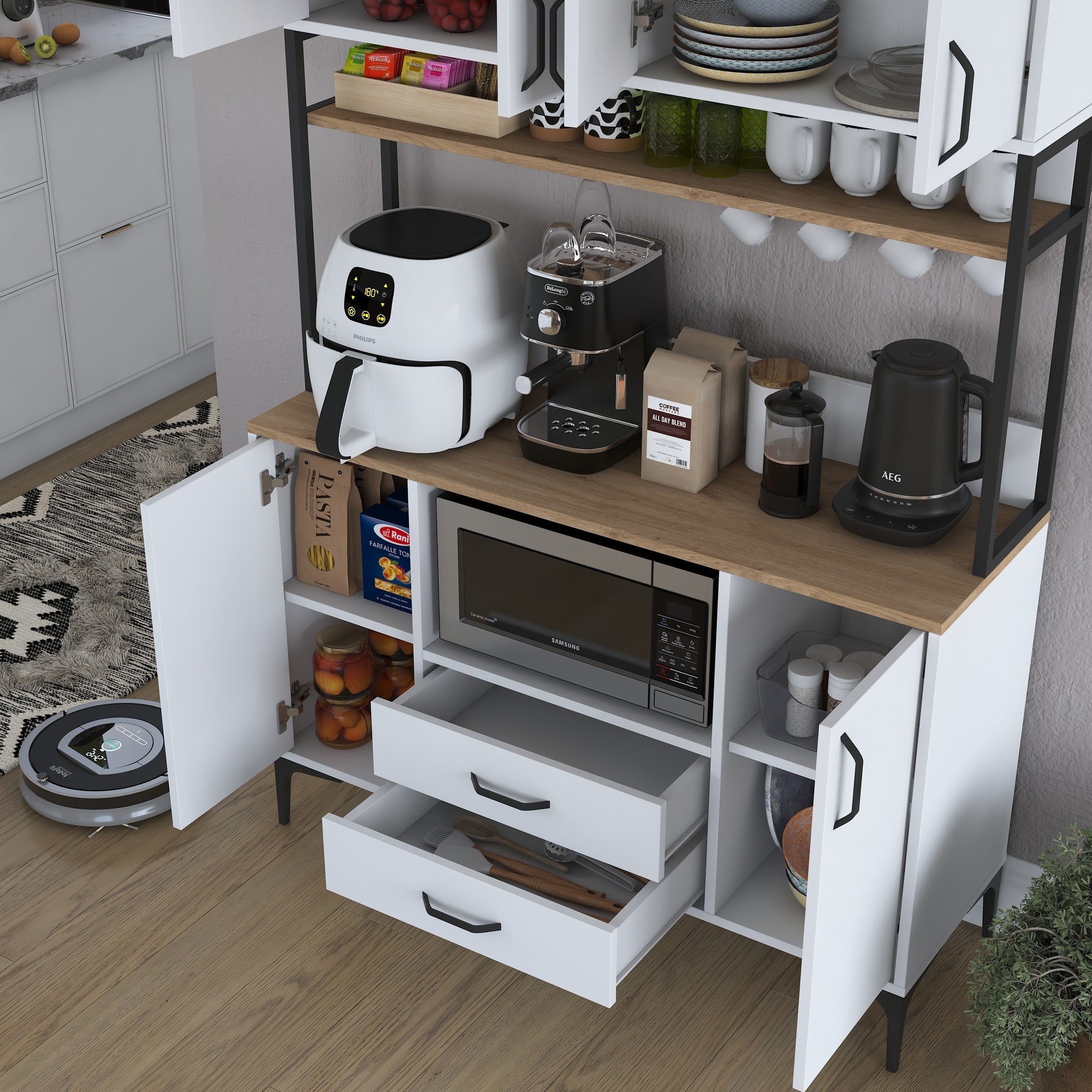 Armário Multiuso – 120 cm x 198,6 cm x 40 cm – Nogueira e Branco – MDF