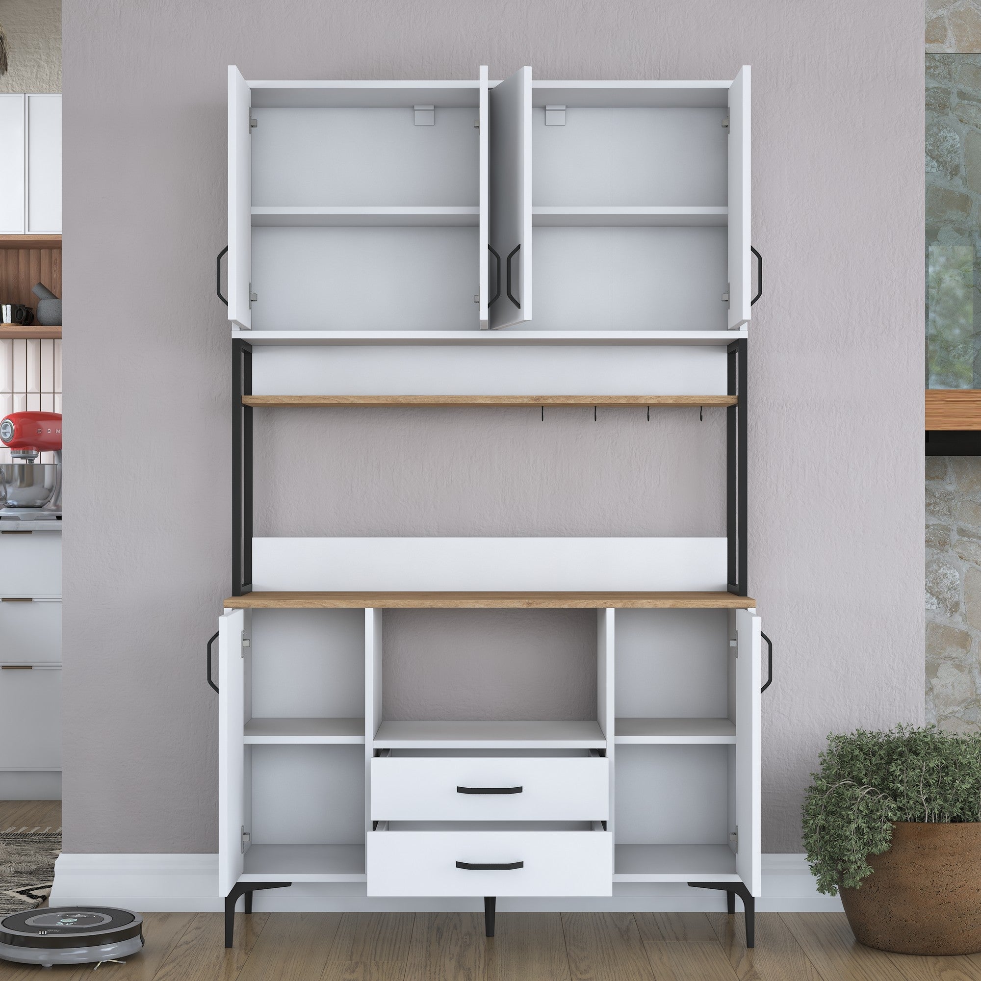 Armário Multiuso – 120 cm x 198,6 cm x 40 cm – Nogueira e Branco – MDF