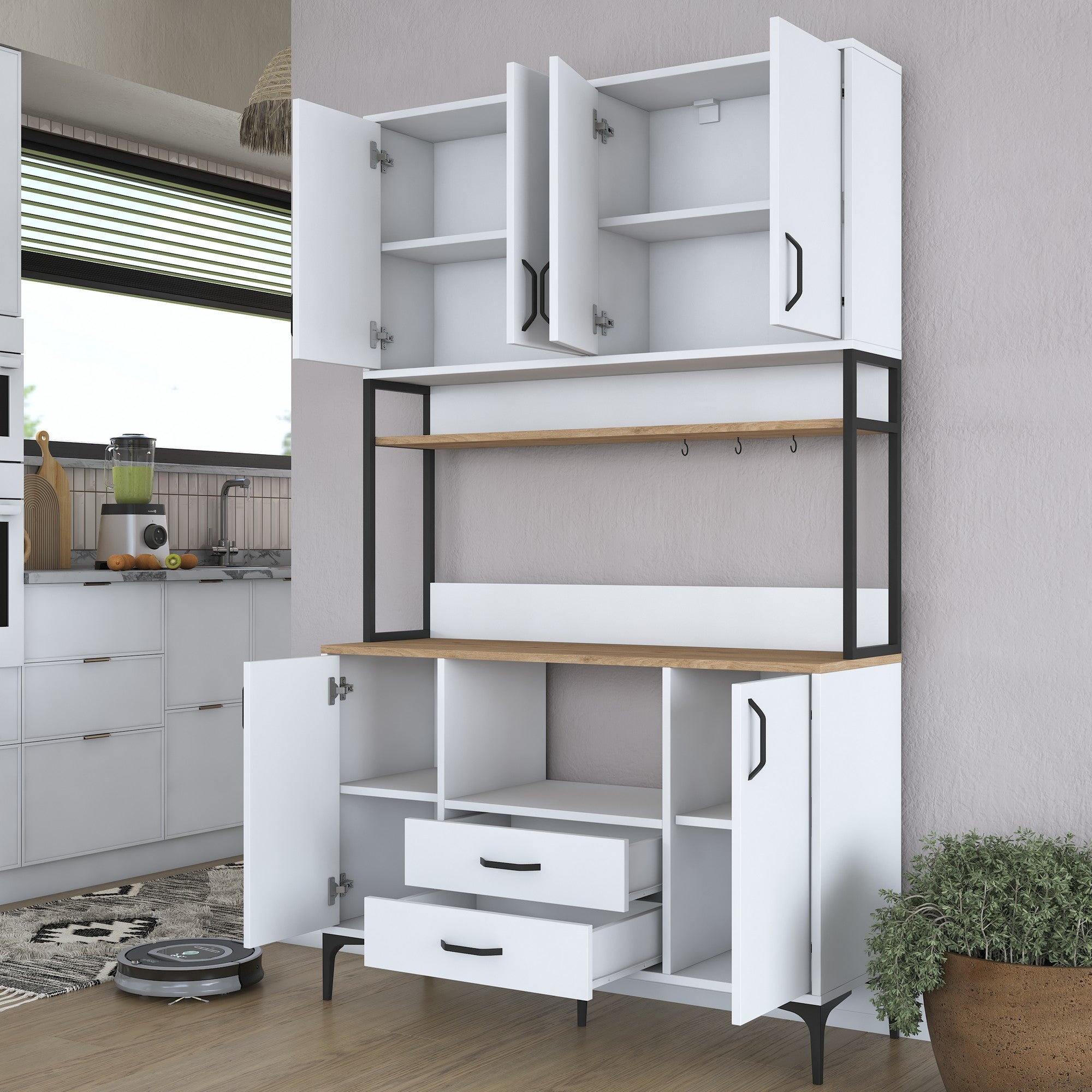 Armário Multiuso – 120 cm x 198,6 cm x 40 cm – Nogueira e Branco – MDF