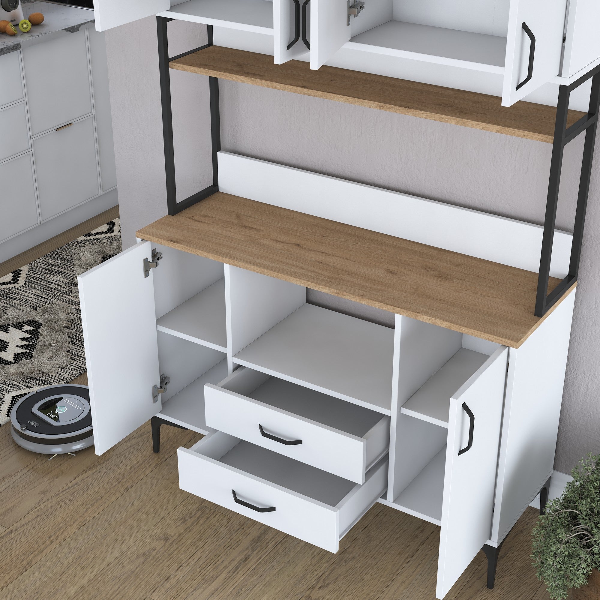 Armário Multiuso – 120 cm x 198,6 cm x 40 cm – Nogueira e Branco – MDF