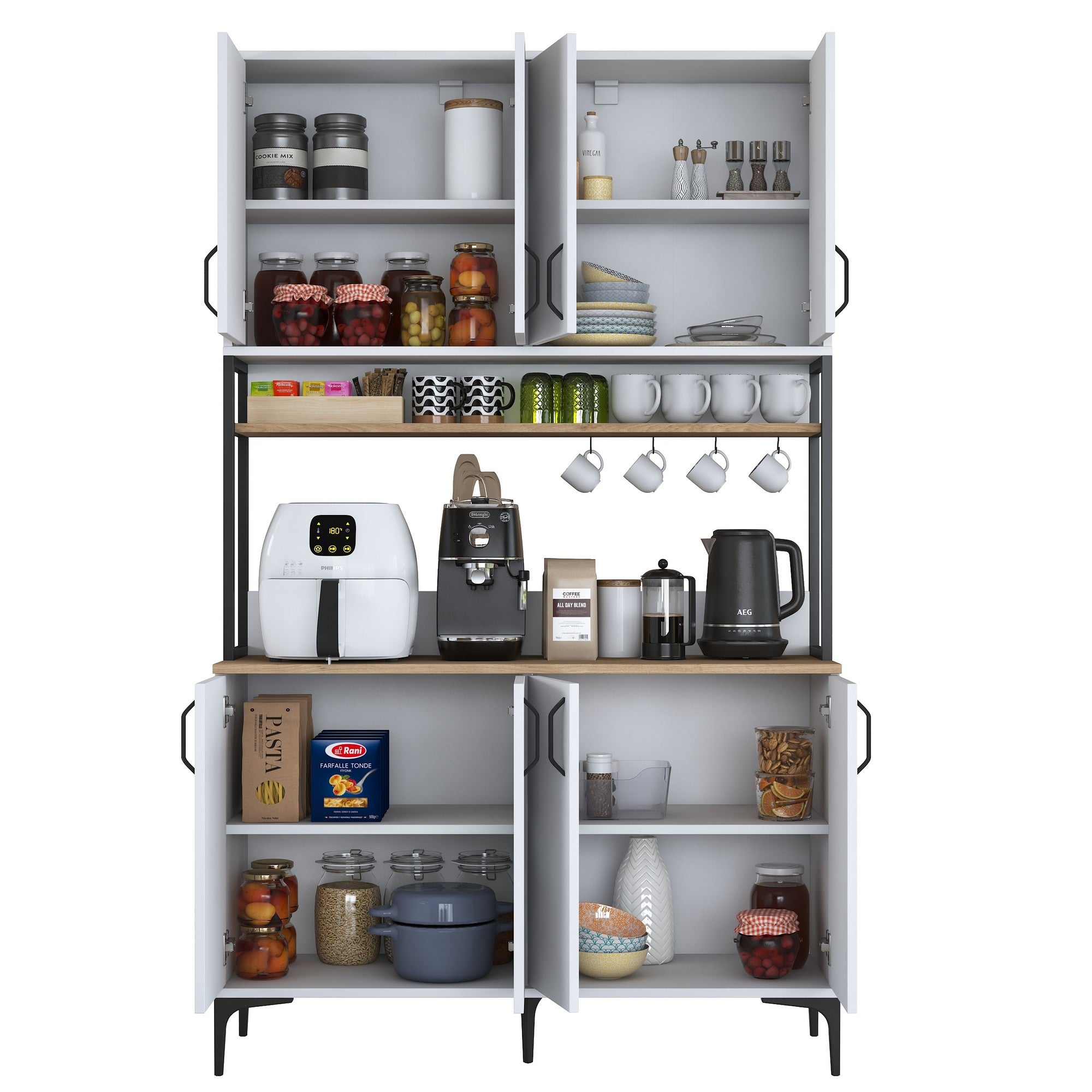 Armário Multiuso – 120 cm x 198,6 cm x 40 cm – Nogueira e Branca – Aglomerado