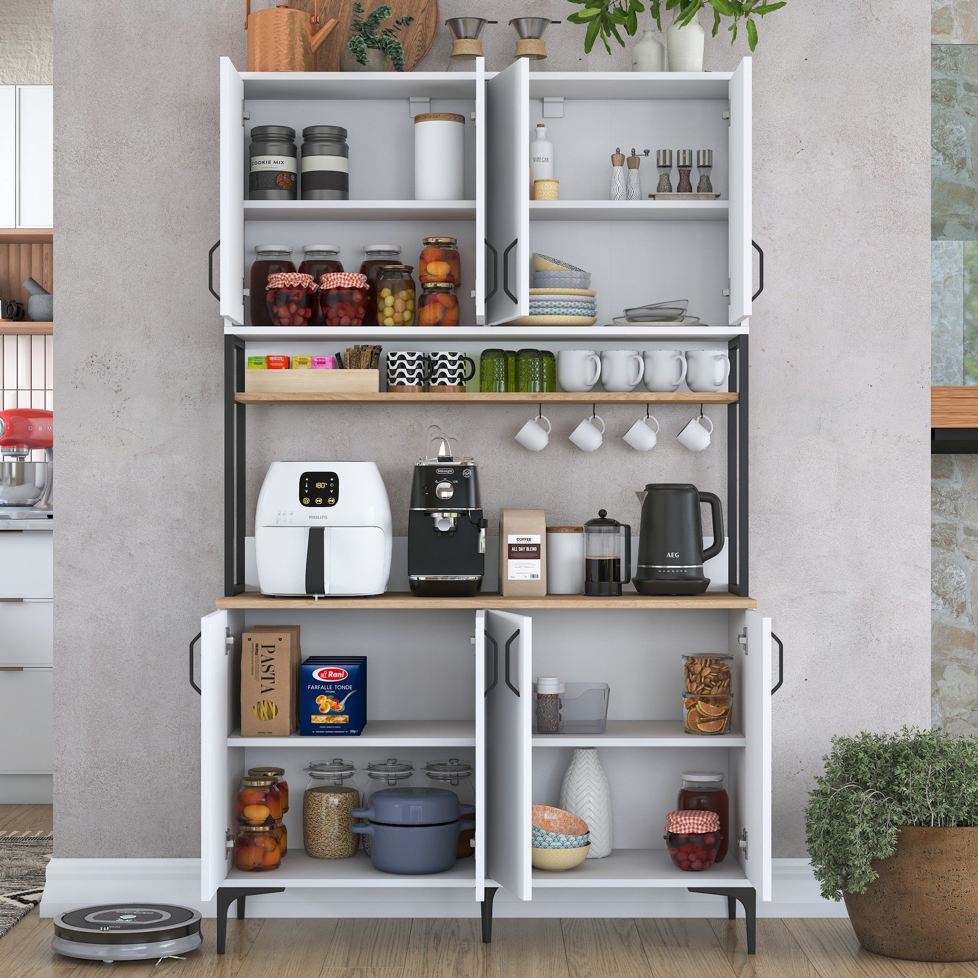 Armário Multiuso – 120 cm x 198,6 cm x 40 cm – Nogueira e Branca – Aglomerado