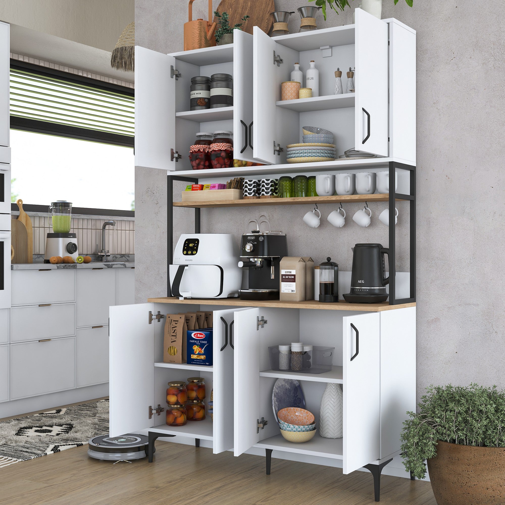 Armário Multiuso – 120 cm x 198,6 cm x 40 cm – Nogueira e Branca – Aglomerado