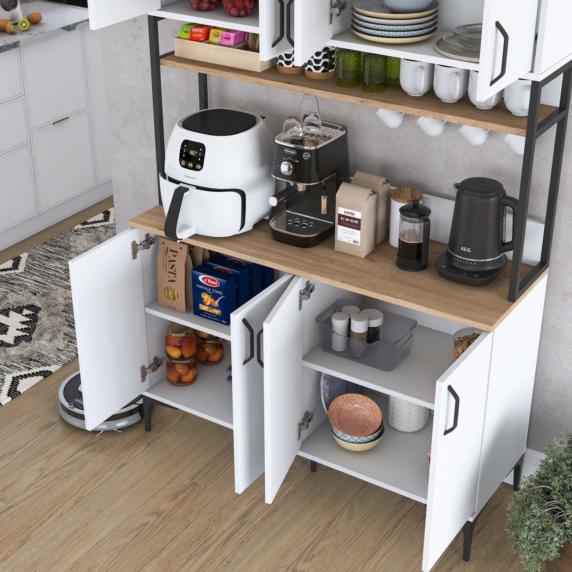 Armário Multiuso – 120 cm x 198,6 cm x 40 cm – Nogueira e Branca – Aglomerado