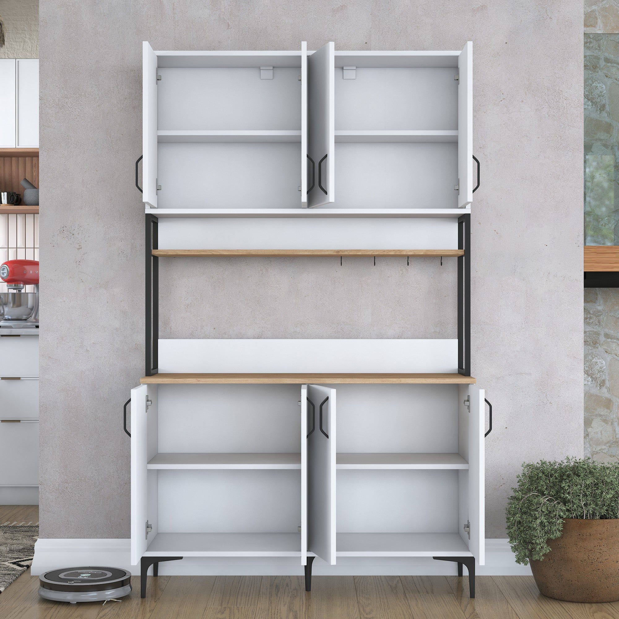 Armário Multiuso – 120 cm x 198,6 cm x 40 cm – Nogueira e Branca – Aglomerado