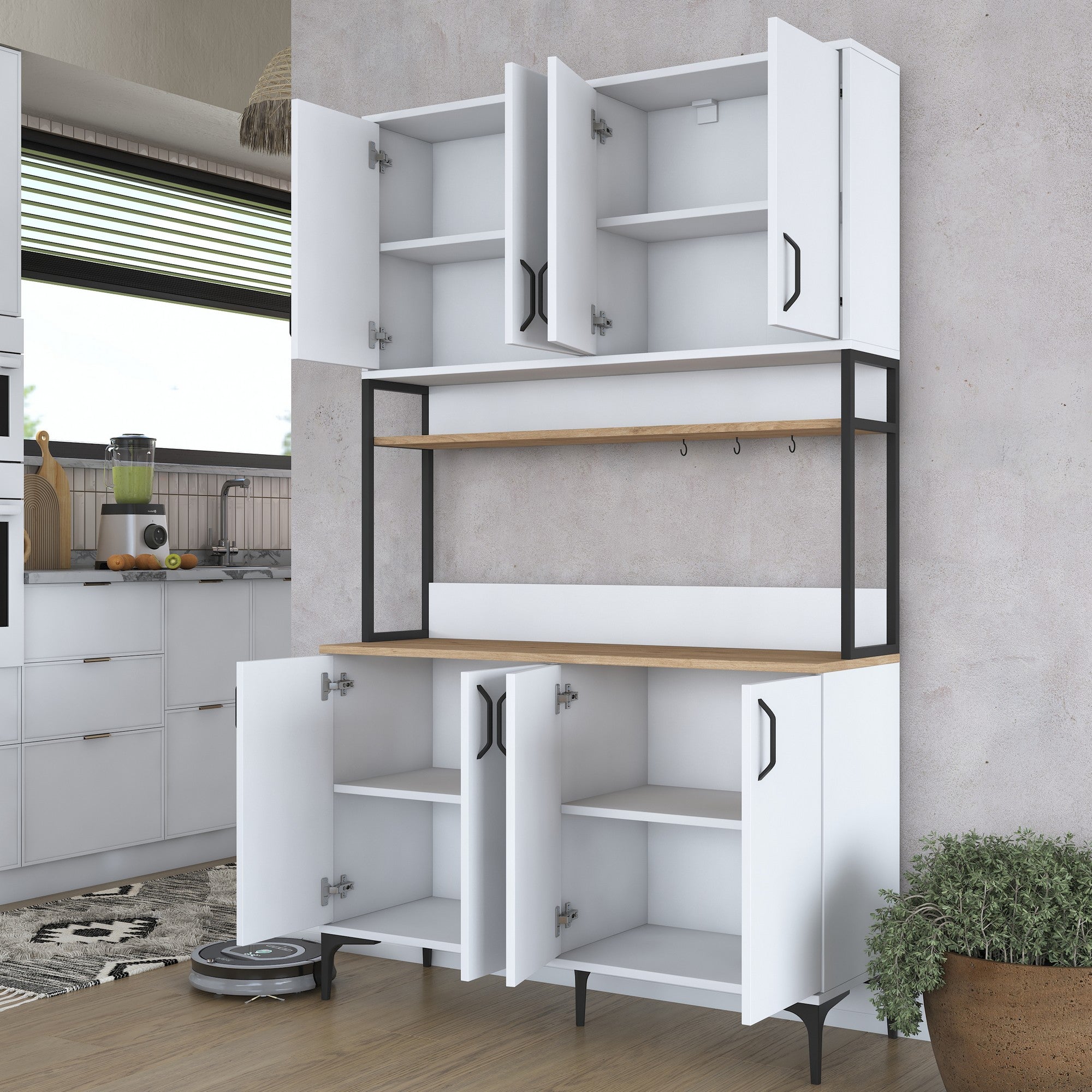 Armário Multiuso – 120 cm x 198,6 cm x 40 cm – Nogueira e Branca – Aglomerado