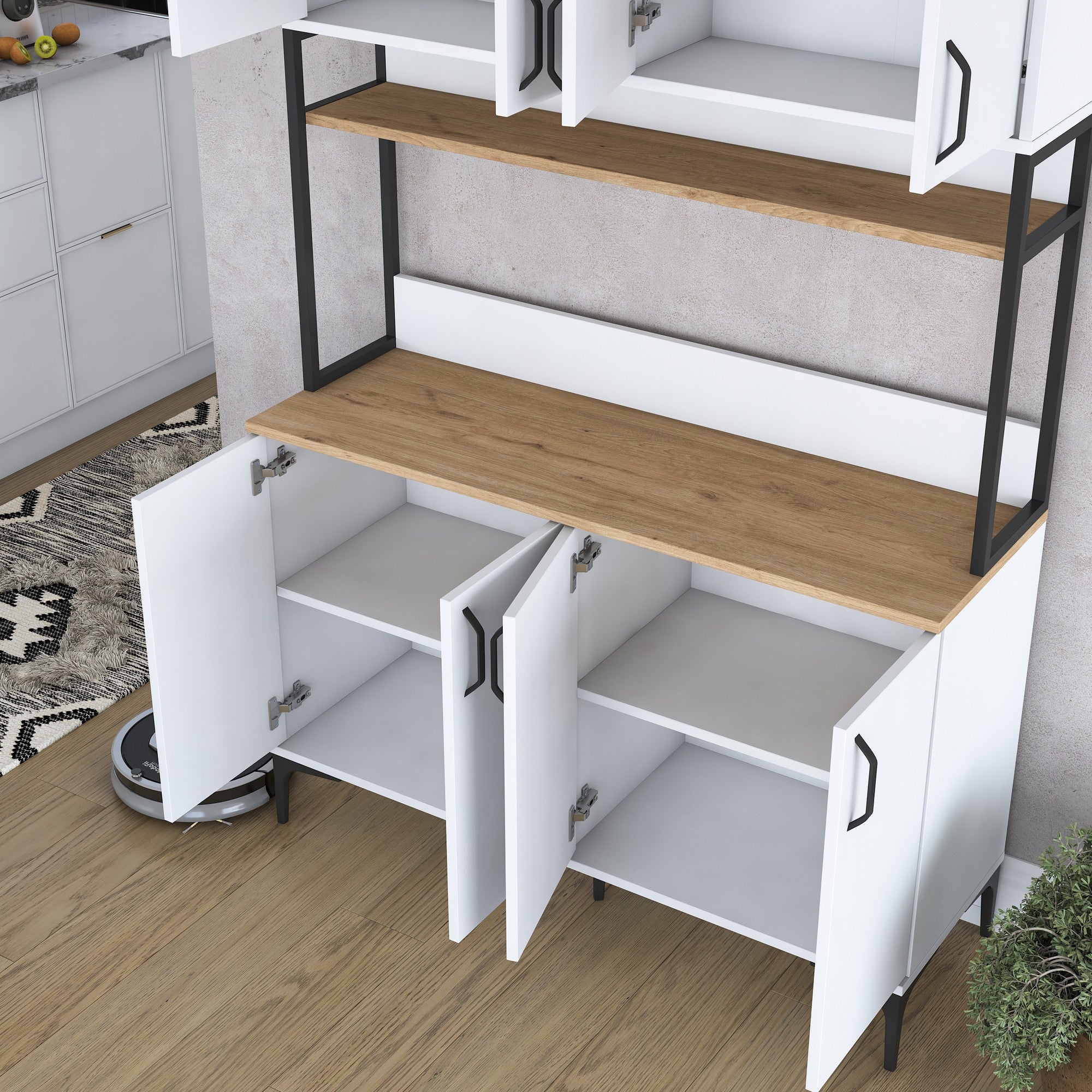 Armário Multiuso – 120 cm x 198,6 cm x 40 cm – Nogueira e Branca – Aglomerado