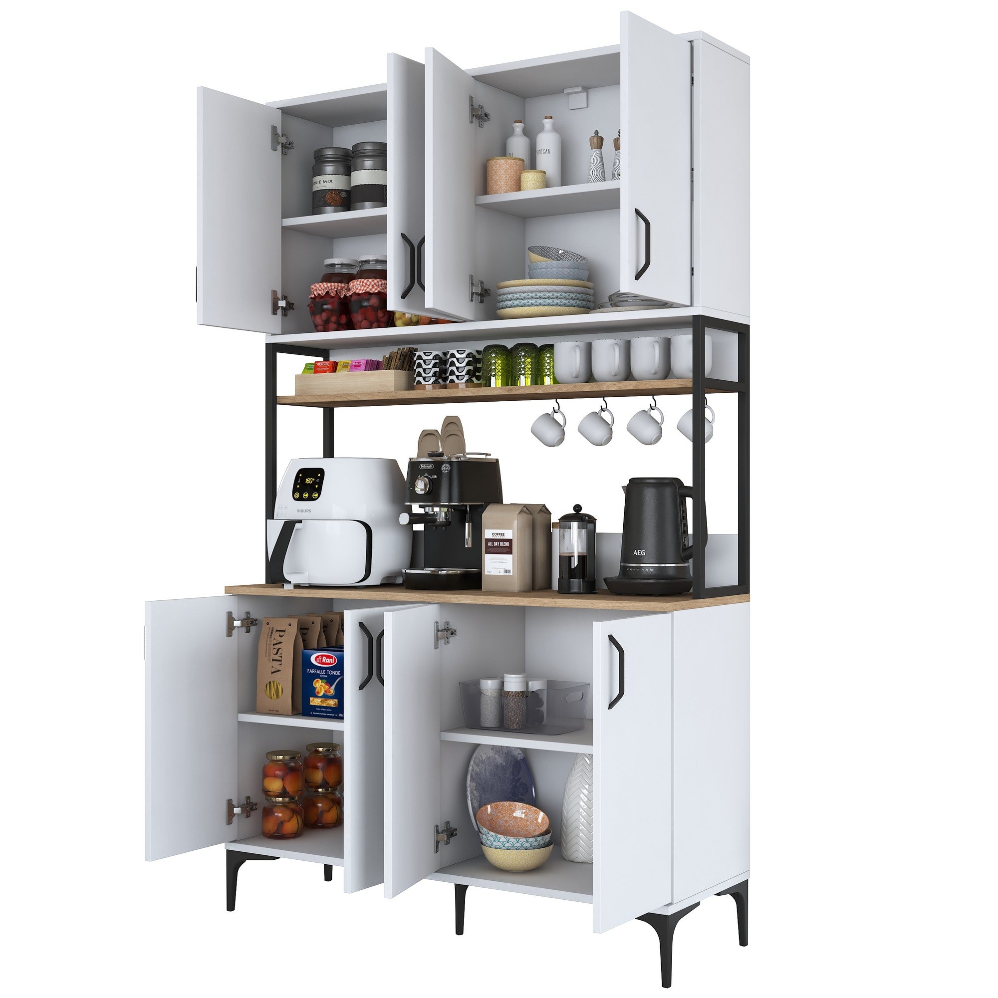 Armário Multiuso – 120 cm x 198,6 cm x 40 cm – Nogueira e Branca – Aglomerado