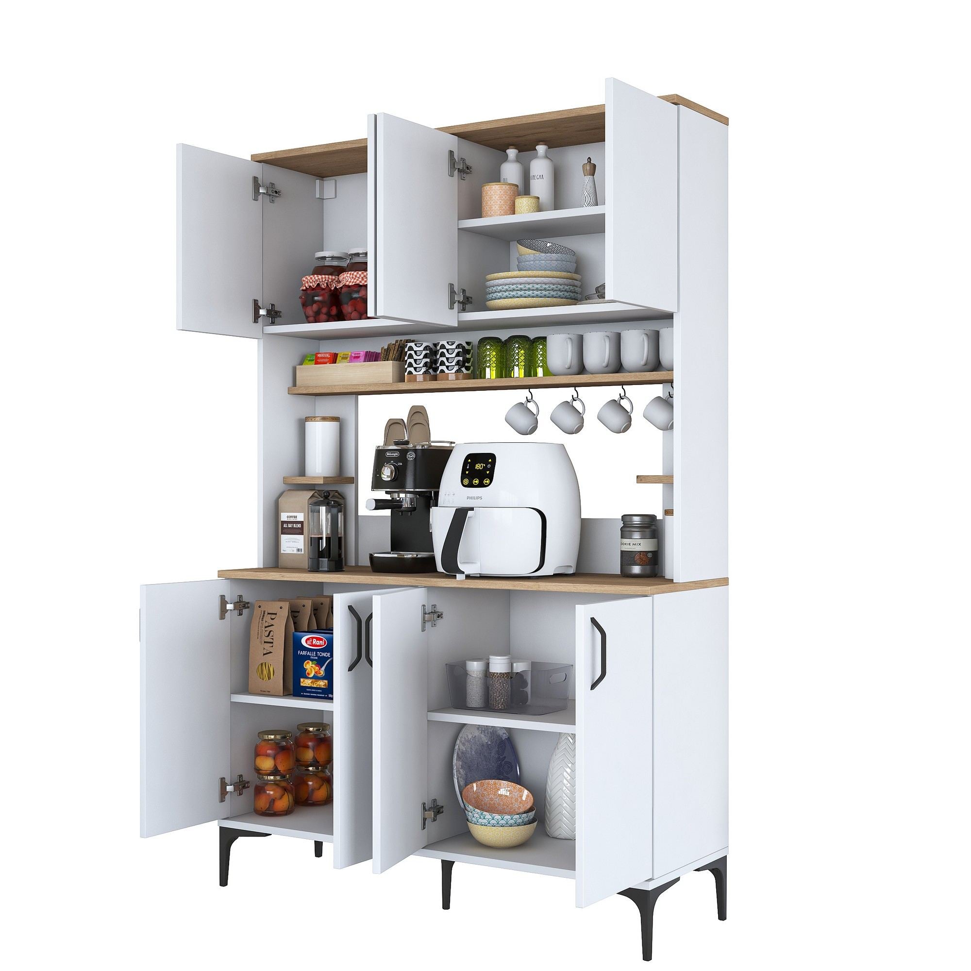 Armário Multiuso – 120 cm x 184,2 cm x 40 cm – Nogueira e Branco – Aglomerado de Melamina