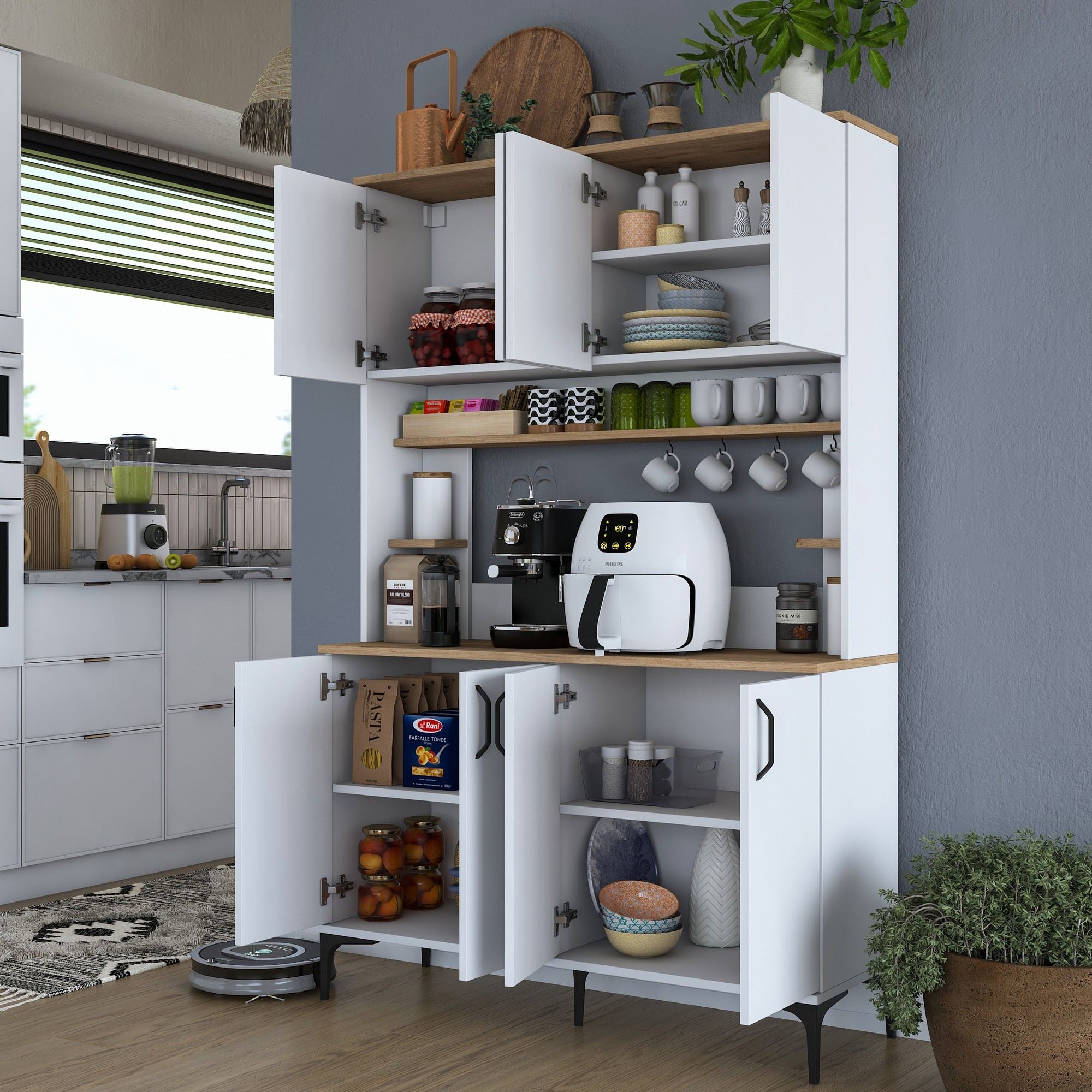 Armário Multiuso – 120 cm x 184,2 cm x 40 cm – Nogueira e Branco – Aglomerado de Melamina